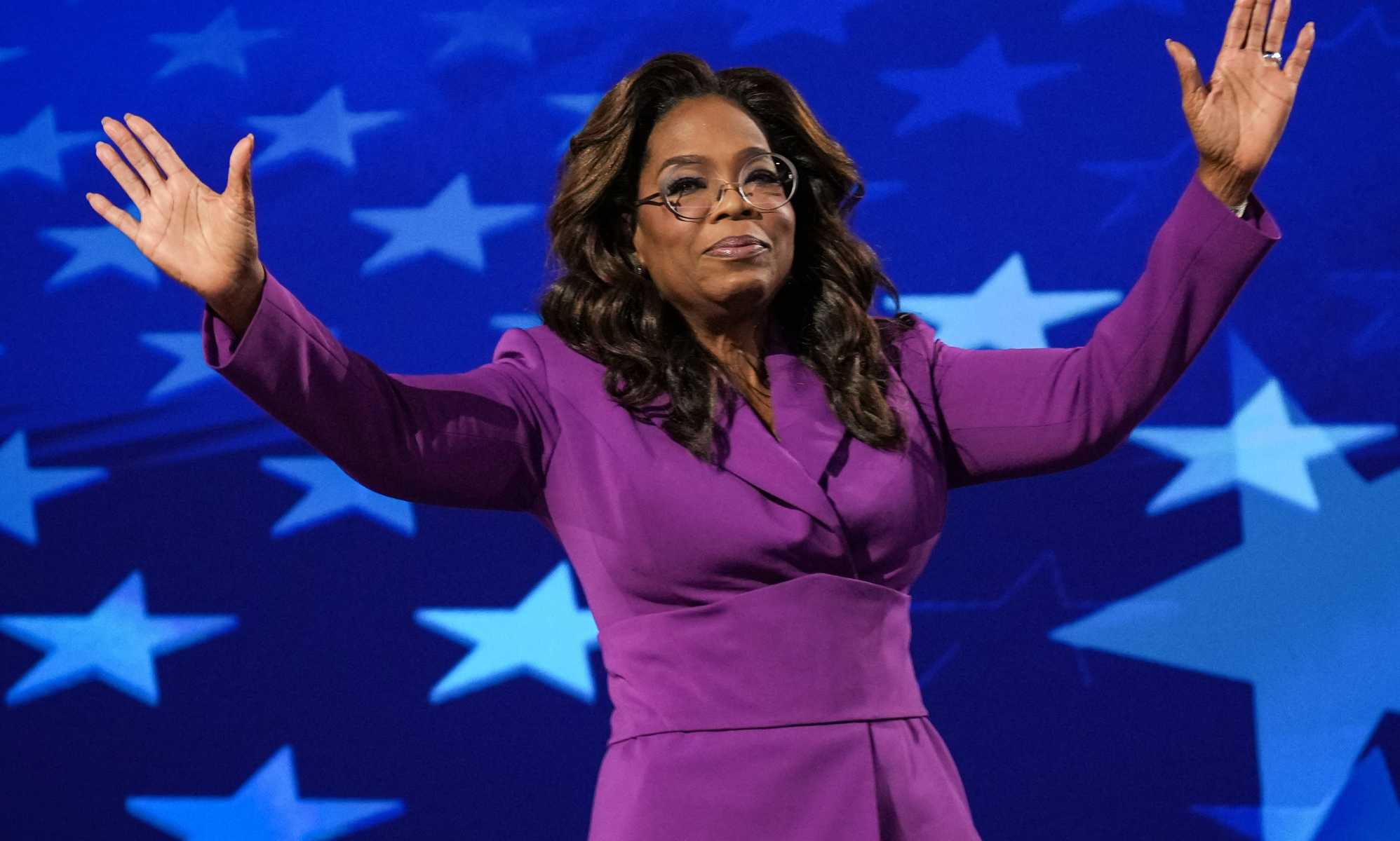 Oprah takes aim at book bans and JD Vance's 'childless cat lady' jibe in surprise DNC speech