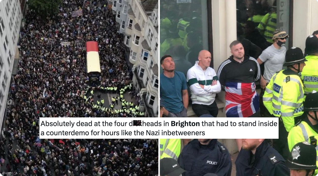 Thousands of anti-racism protesters – and a samba band – protect Brighton from handful of 'rioters'