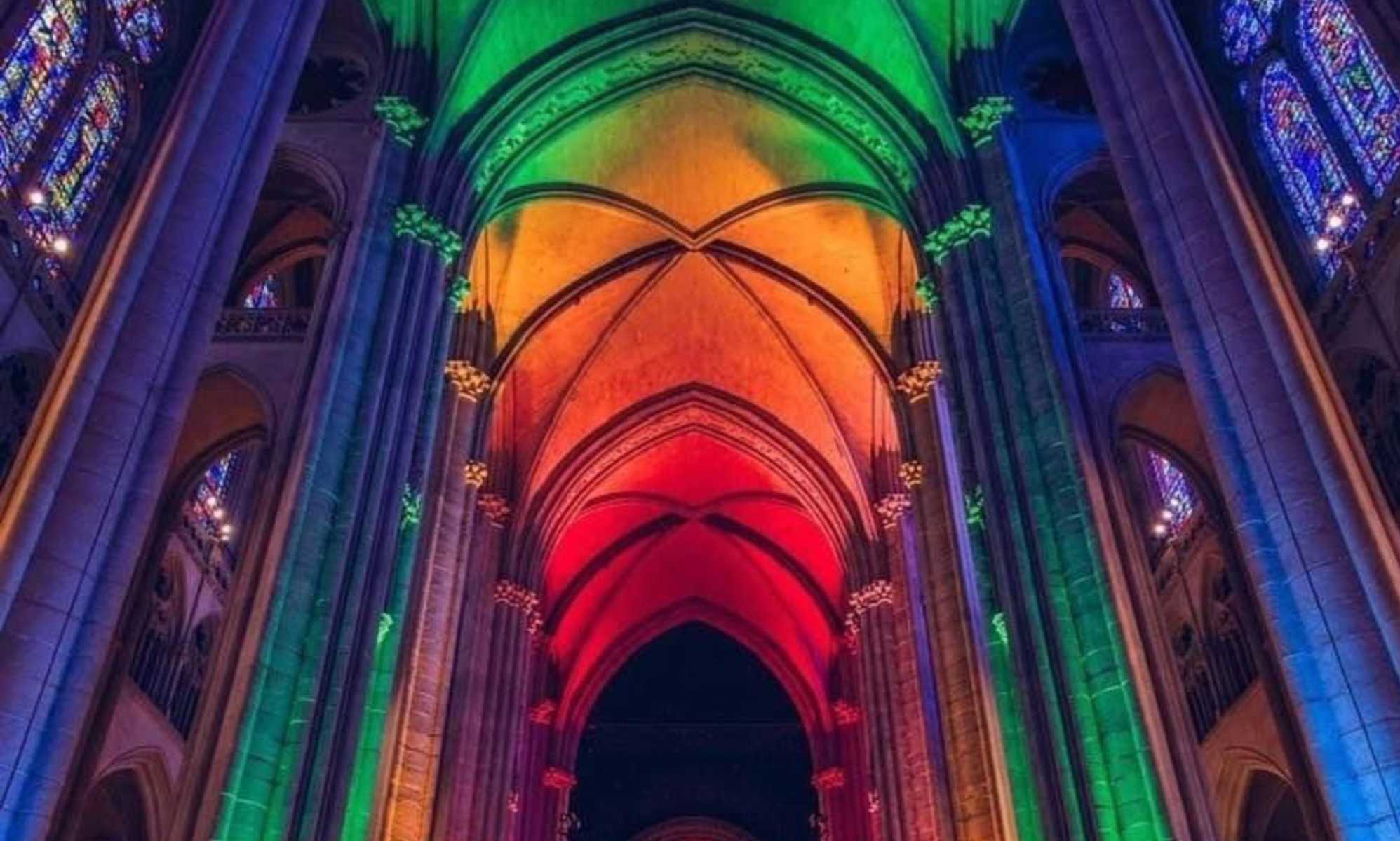 Bigots rage as NYC cathedral lights up arches in rainbow colours and announces: 'Happy Pride'
