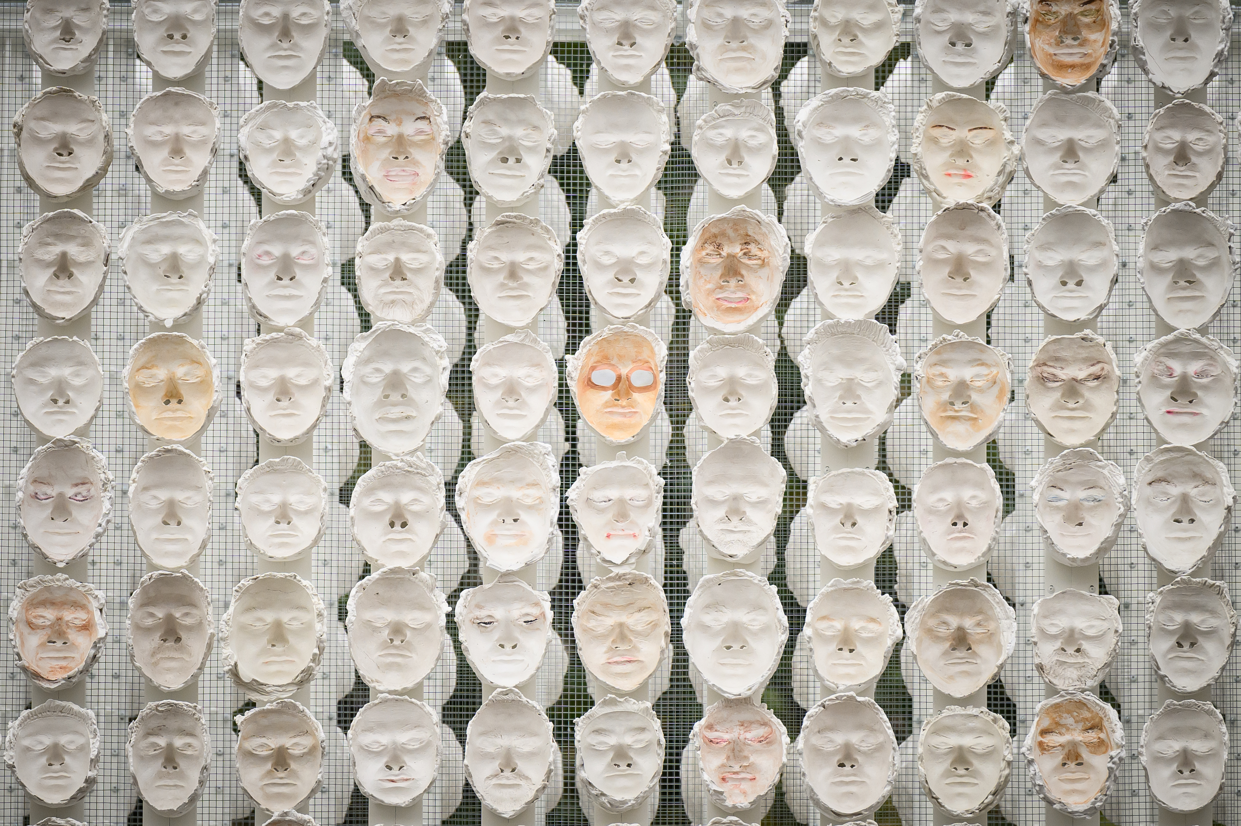 A detailed view of some of the facial casts within the new installation on the fourth plinth, &quot;Mil Veces un Instante&quot; by Teresas Margolles.