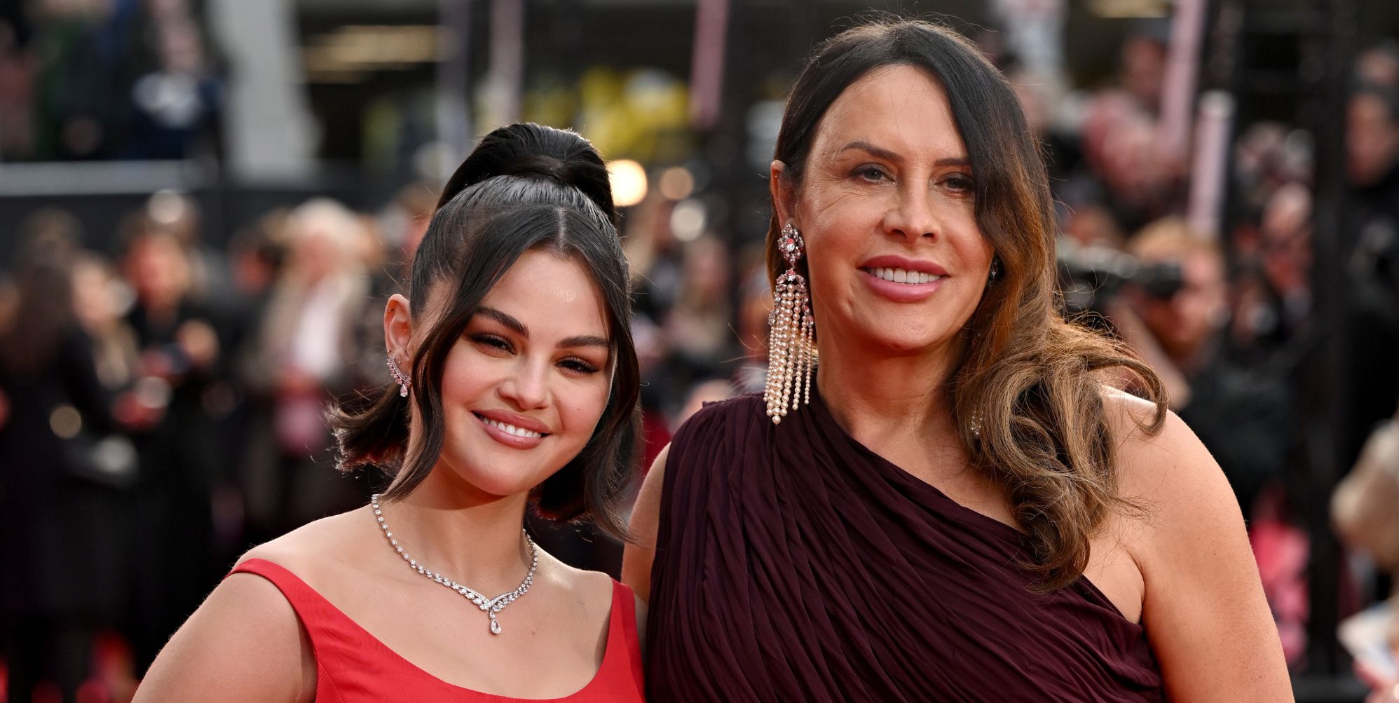 Selena Gomez and Karla Sofía Gascón, stars of trans musical crime drama Emilia Pérez on the BFI London Film Festival red carpet.