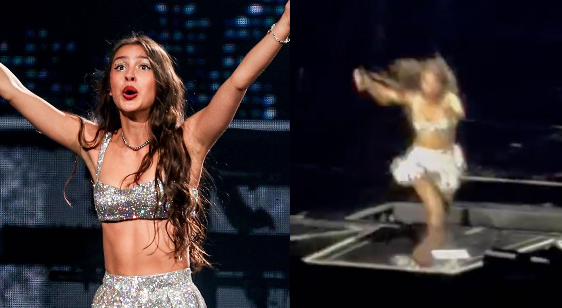 Olivia Rodrigo falls into hole on stage during concert