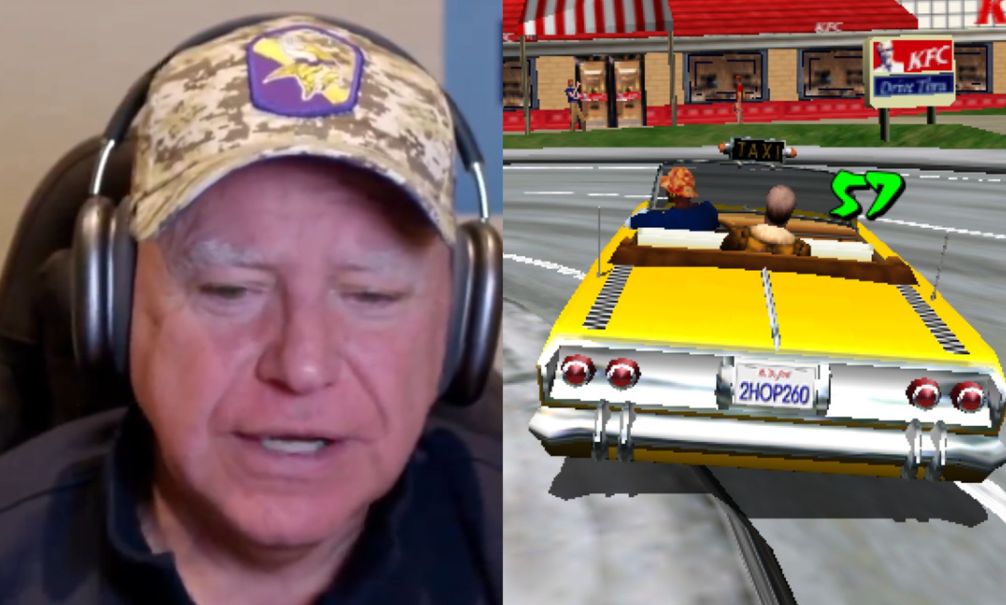 Vice presidential candidate Tim Walz shows off his Crazy Taxi skills during Twitch stream
