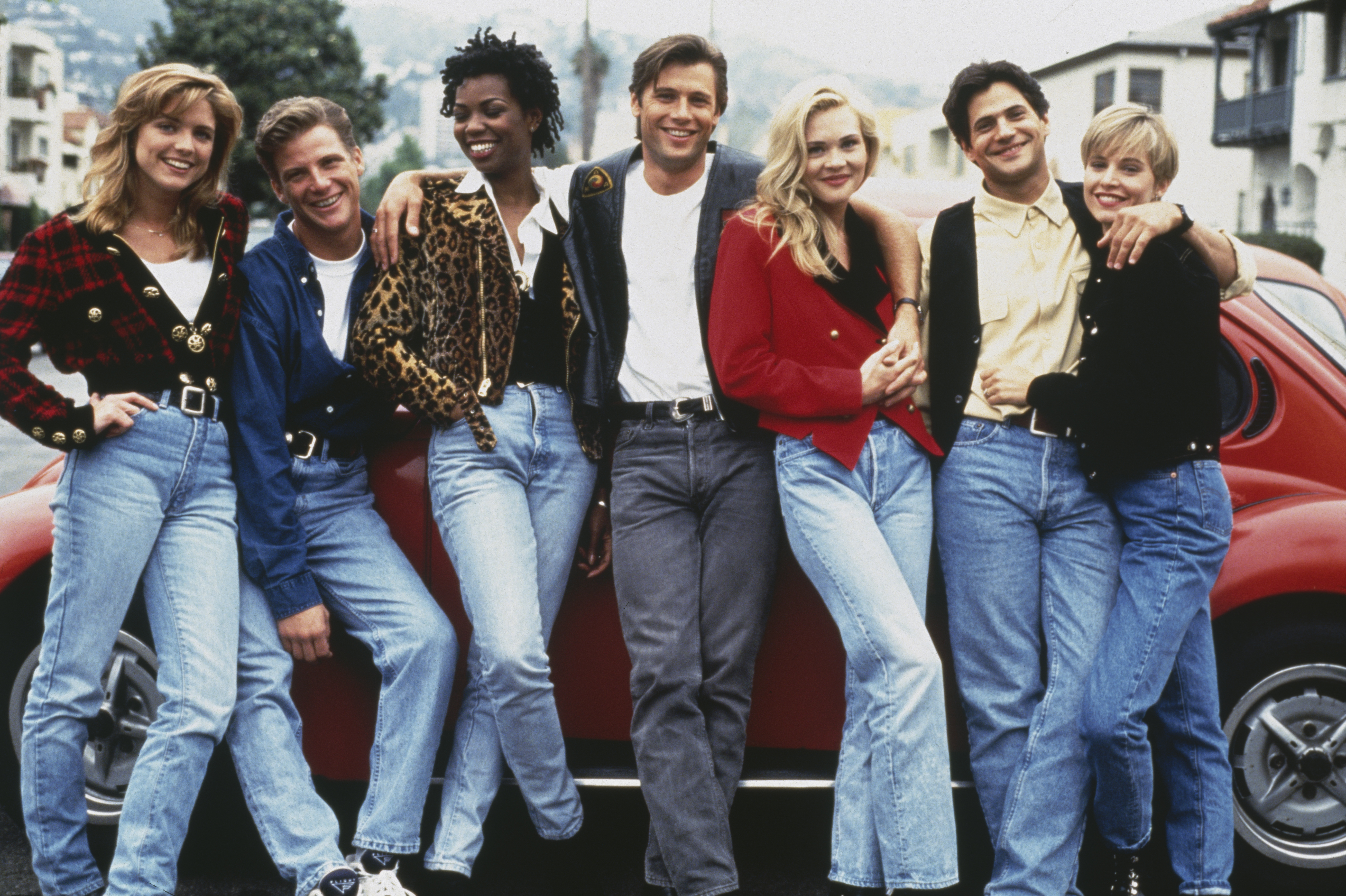 Portrait of the actors of the television series &quot;Melrose Place&quot;, from left to right: Courtney Thorne-Smith, Doug Savant, Vanessa Williams, Grant Show, Amy Locane, Thomas Calabro and Josie Bissett.
