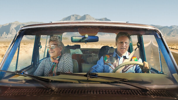 Will &amp; Harper still: Harper Steele and Will Ferrell sitting in a car on their road trip