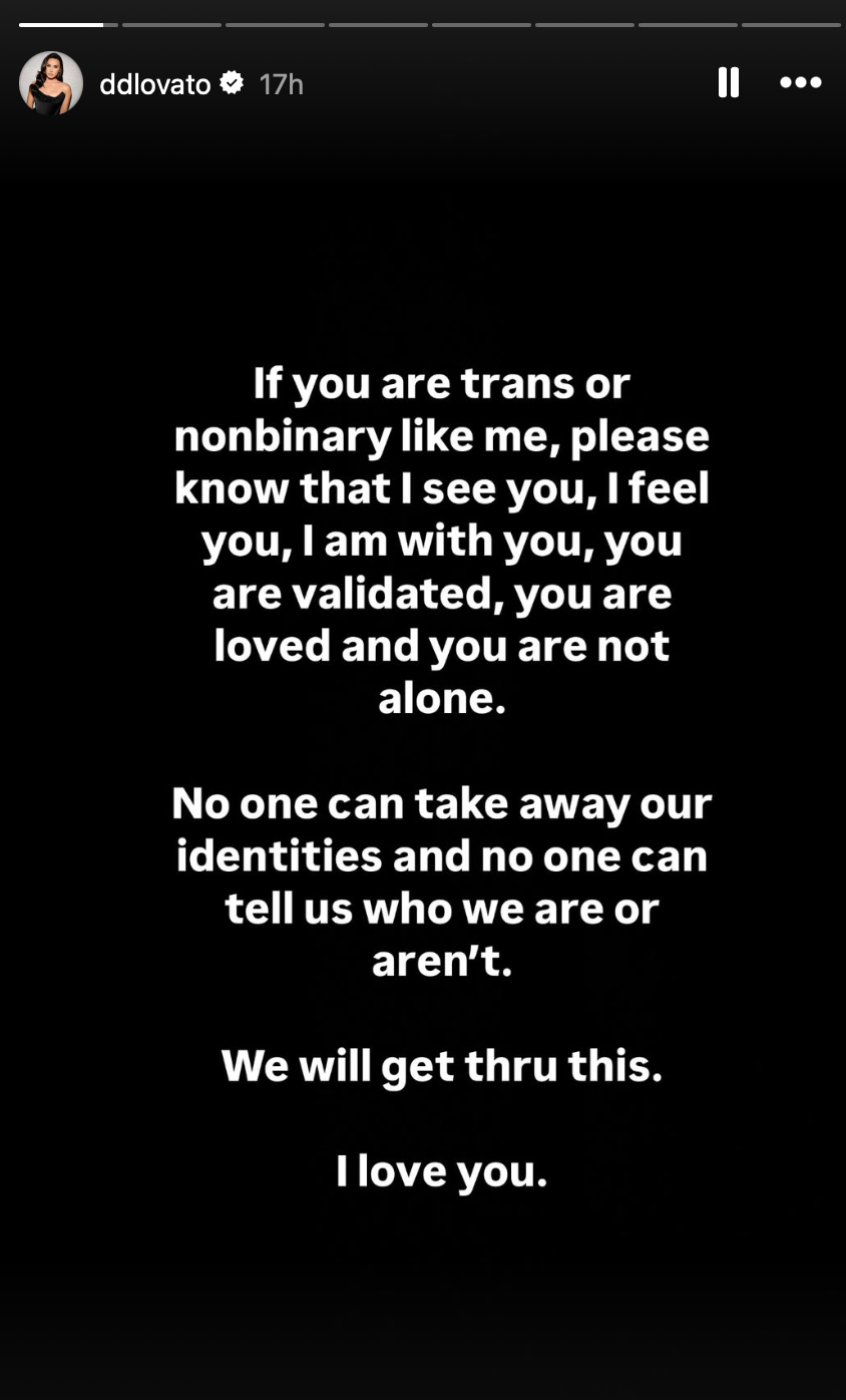 Demi Lovato shared a message of support for the LGBTQ+ community in response to Donald Trump