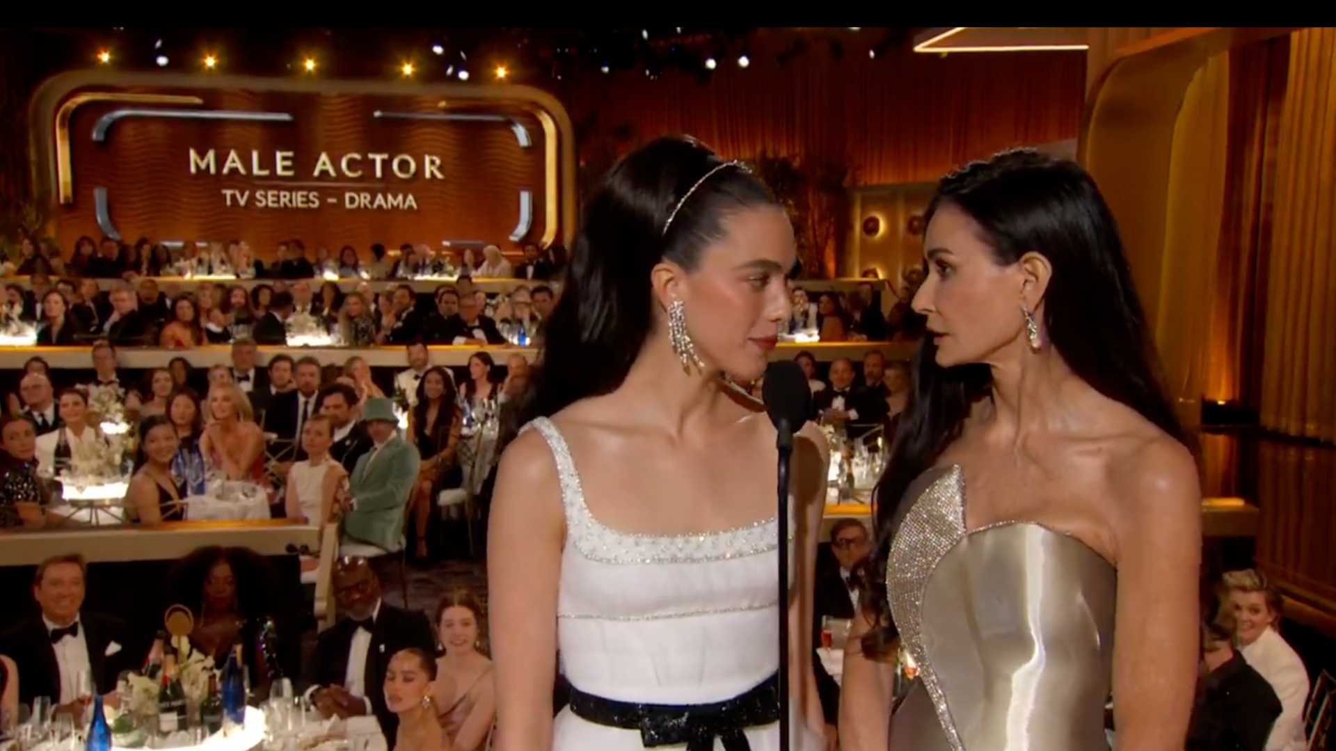 Demi Moore and Margaret Qualley reenact The Substance tension in Golden Globes' campest moment