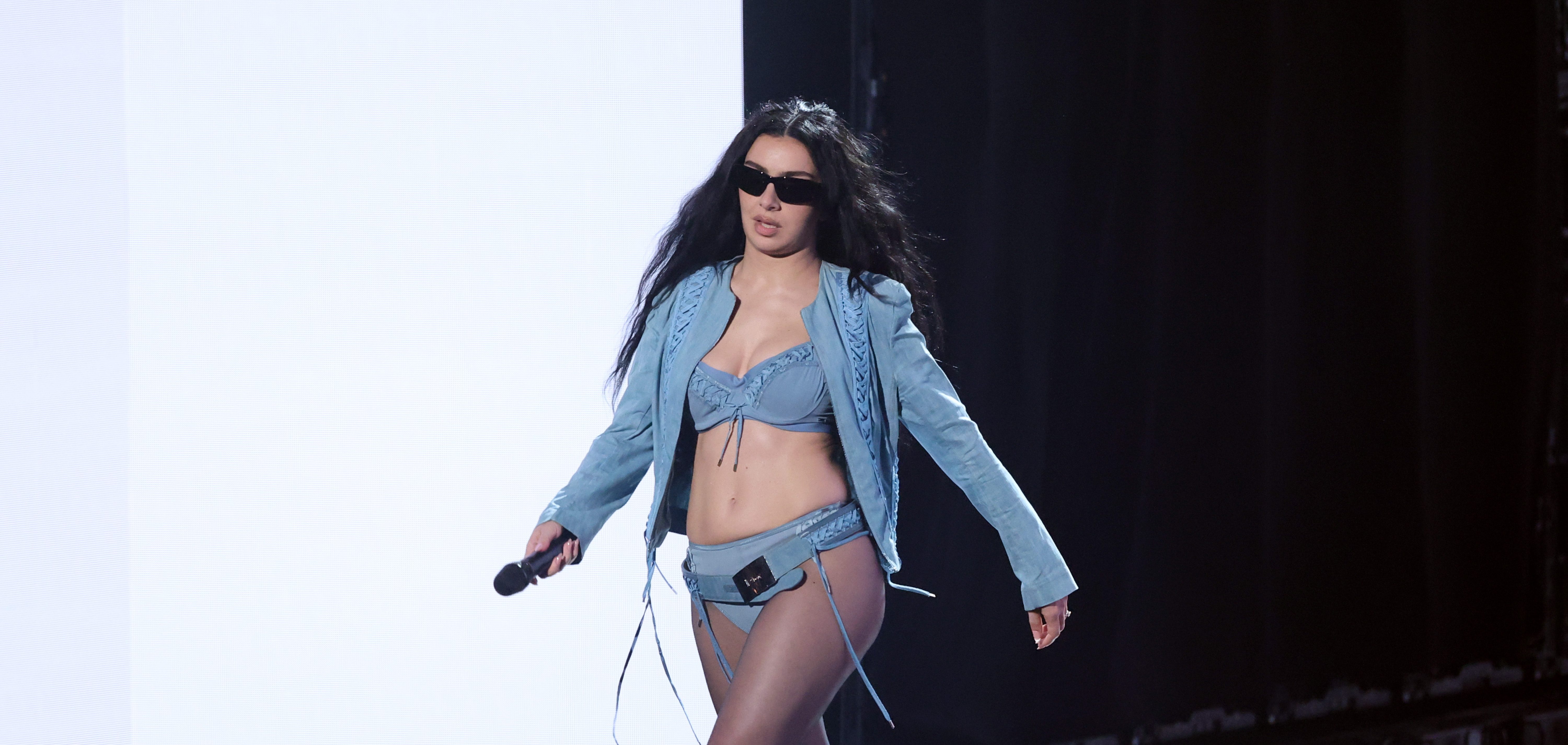 Charli XCX floods stage with underwear during Grammys performance with Julia Fox and Alex Consani
