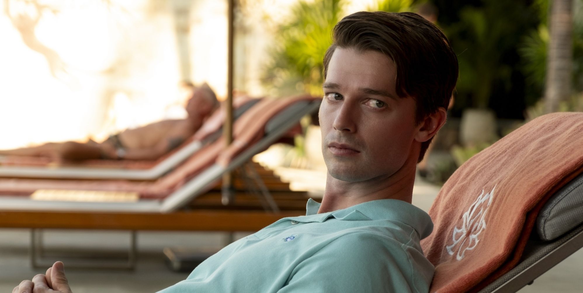 Patrick Schwarzenegger in a still from the white lotus season 3