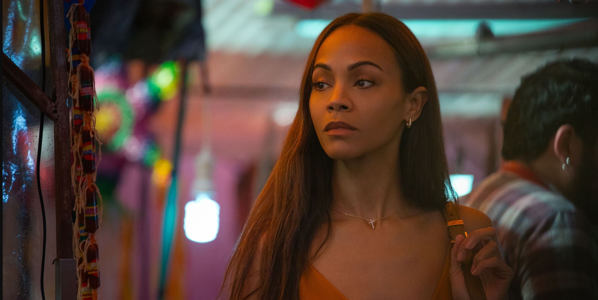 Zoë Saldaña plays lawyer Rita in Emilia Pérez