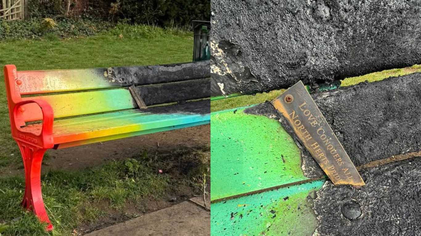 Police investigate after Pride bench set on fire