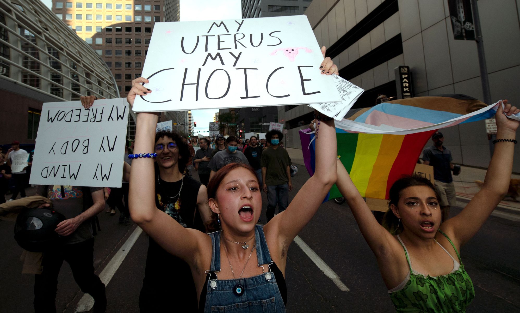 Protestors in Colorado calling for abortion protections. 