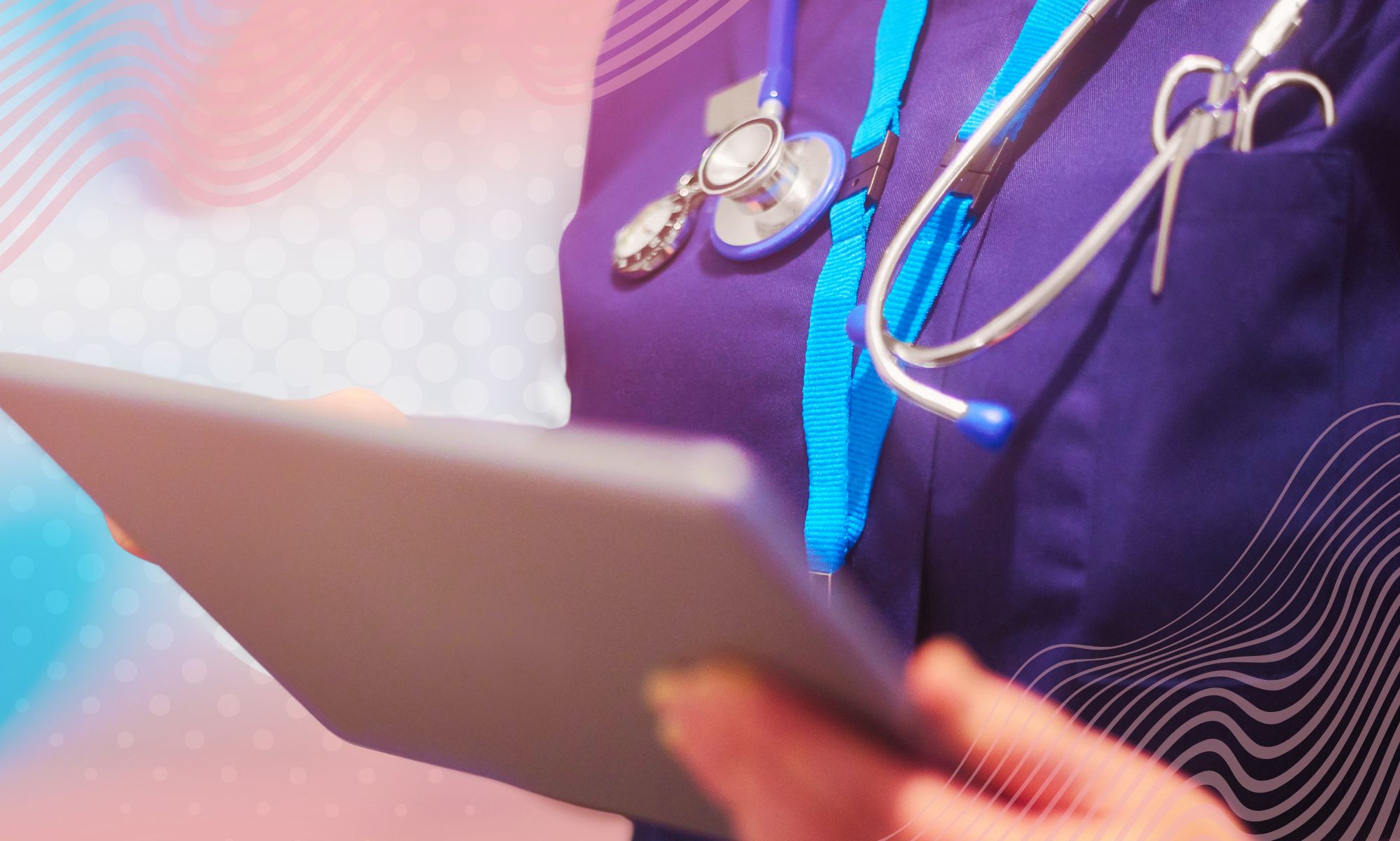 An NHS nurse in an edited background.