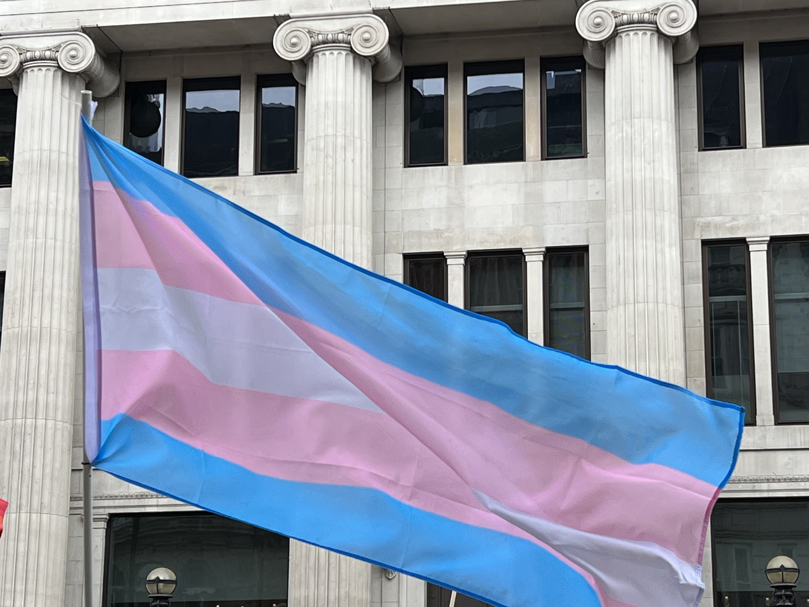 Trans pride flag in London.