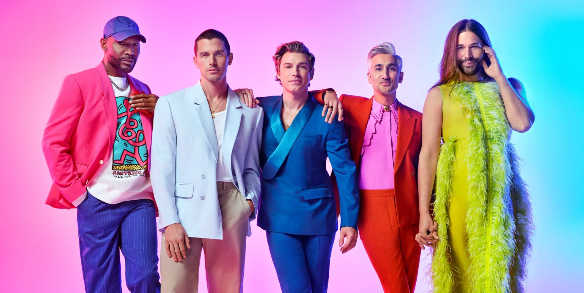 Jeremiah Brent (centre) with the rest of the Queer Eye Fab Five.