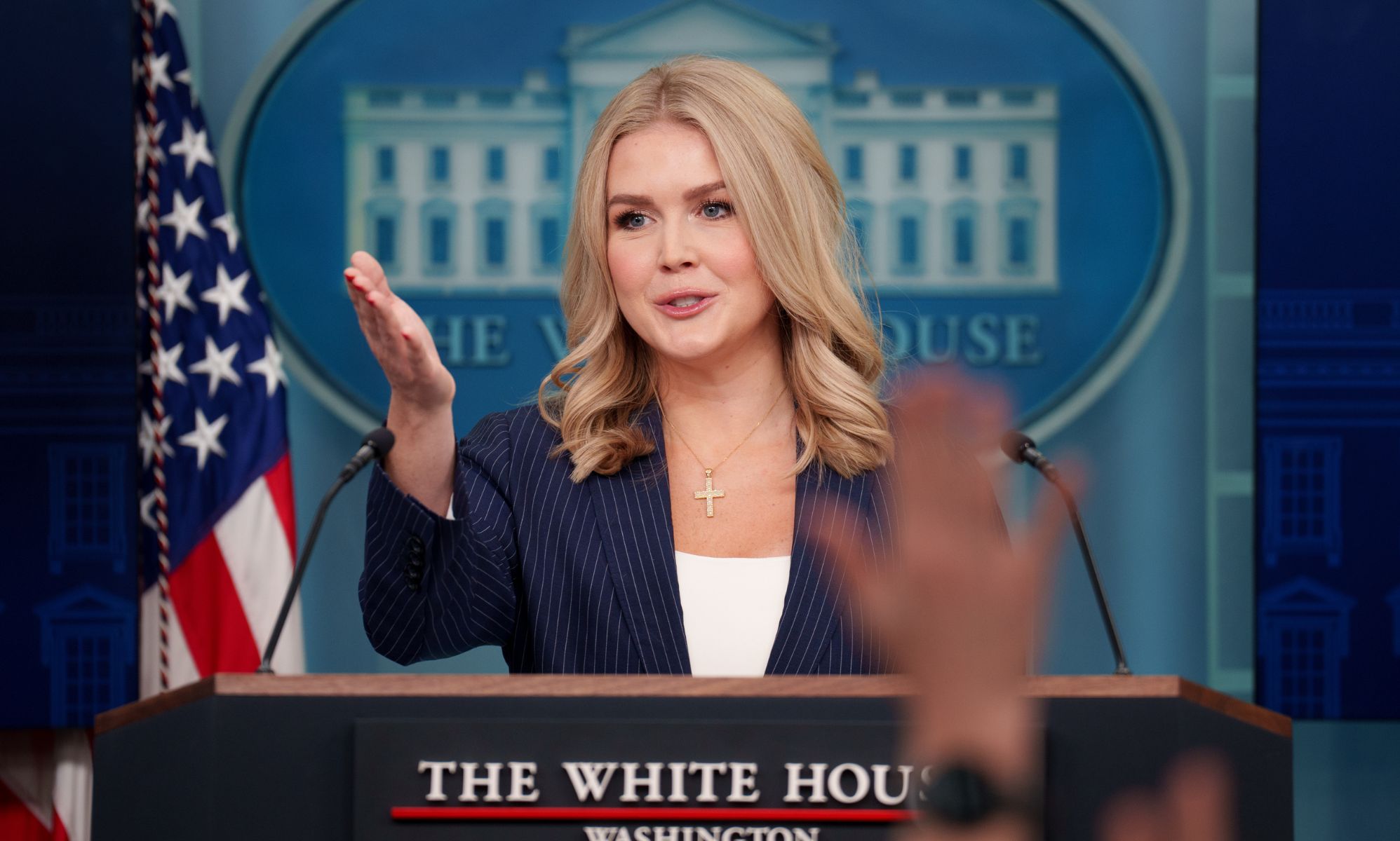 Karoline Leavitt, pictured at a White House press briefing.