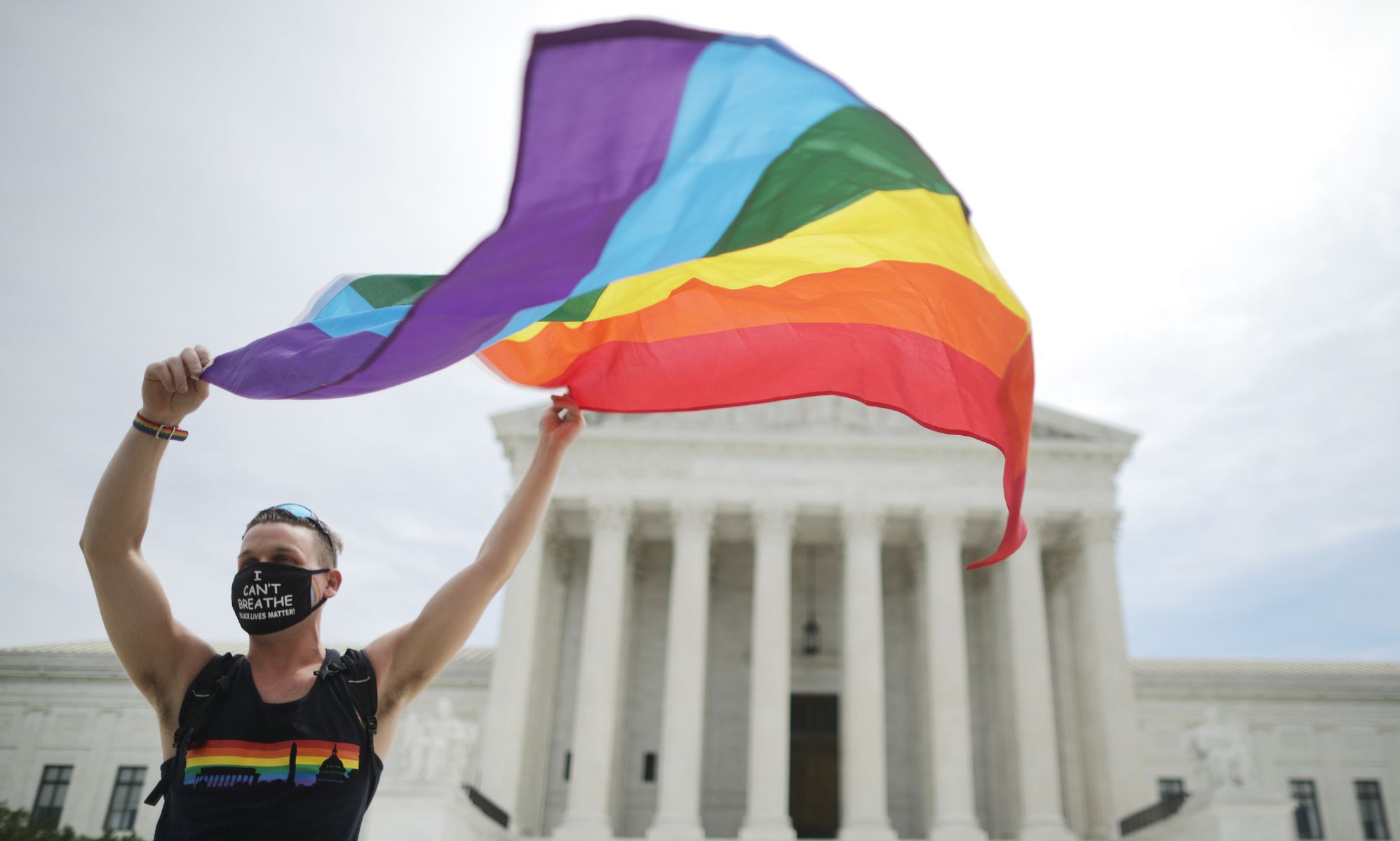 An LGBTQ+ activist outside the Supreme Court. 