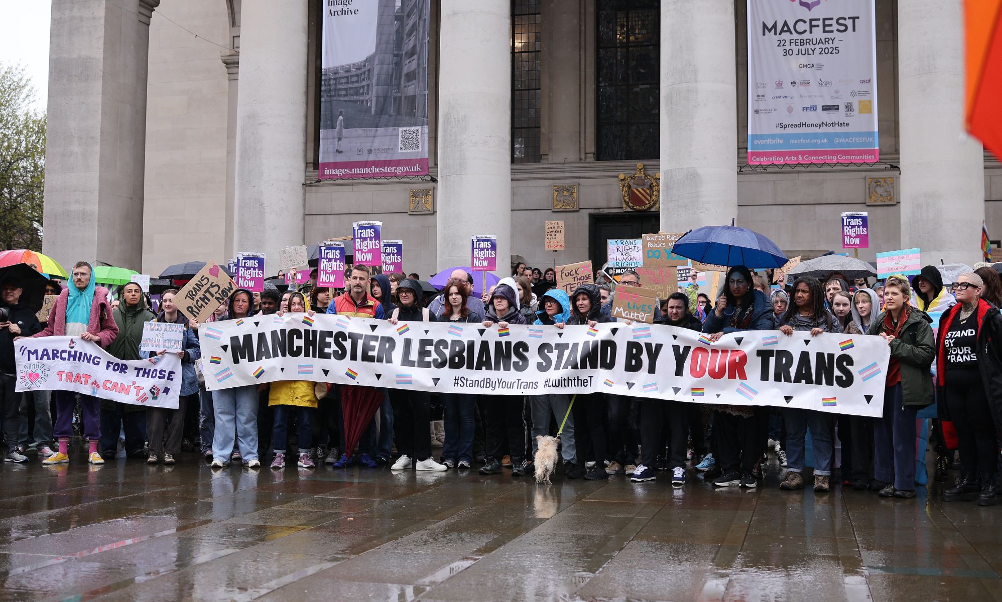 Protestors in Manchester. 