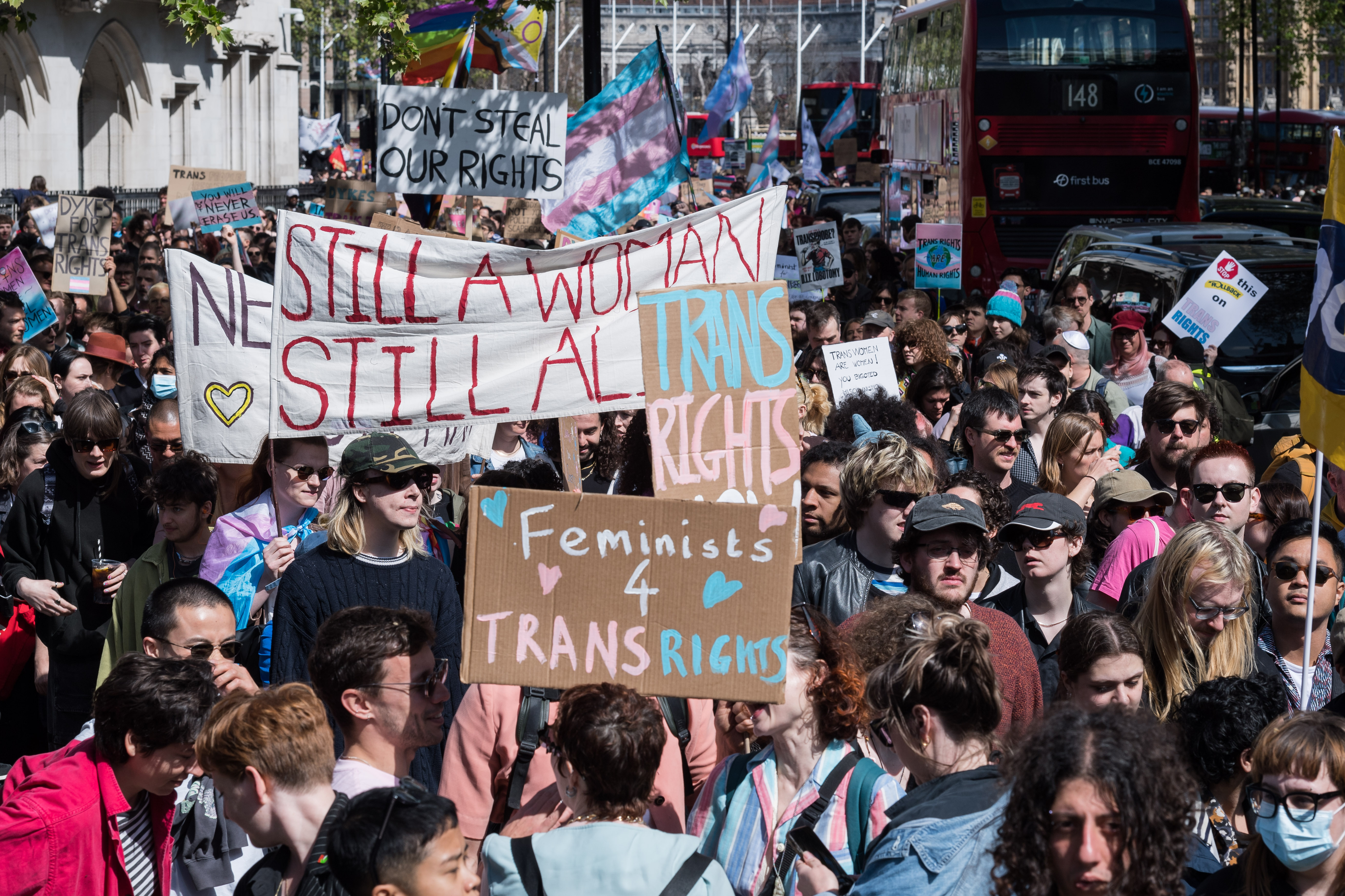 Trans rights protest on April 19 2025 following the supreme court ruling