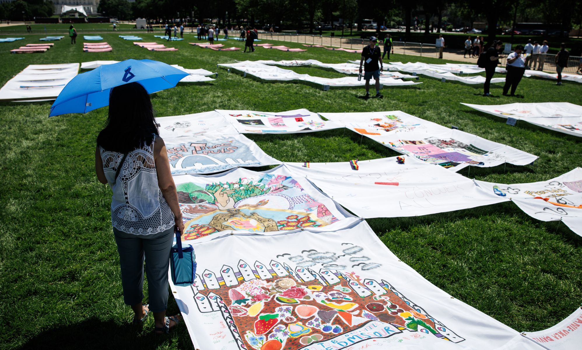 Trans rights quilts laid outside US Capitol building in powerful display