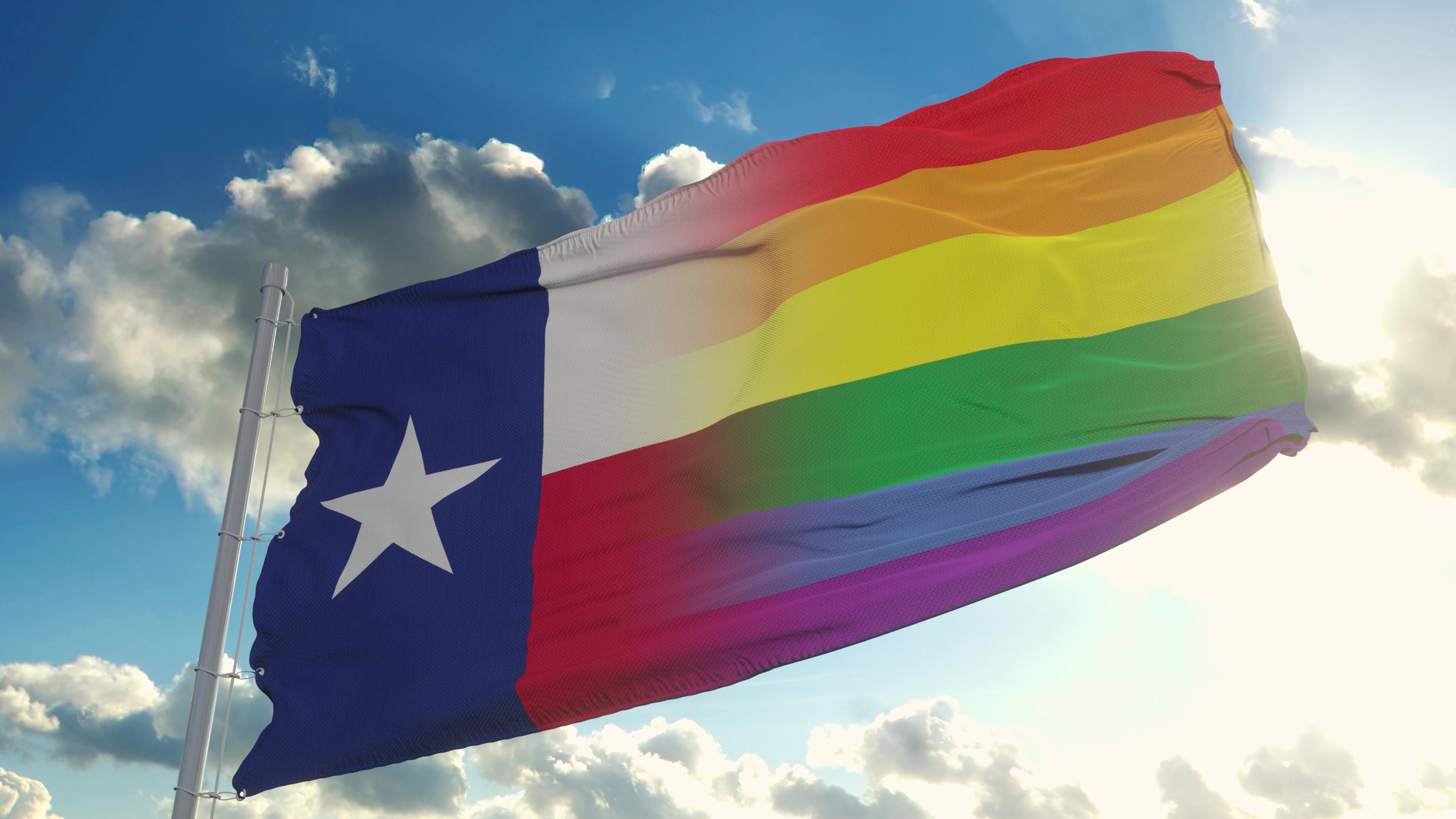 Flag of Texas and Pride Flag.