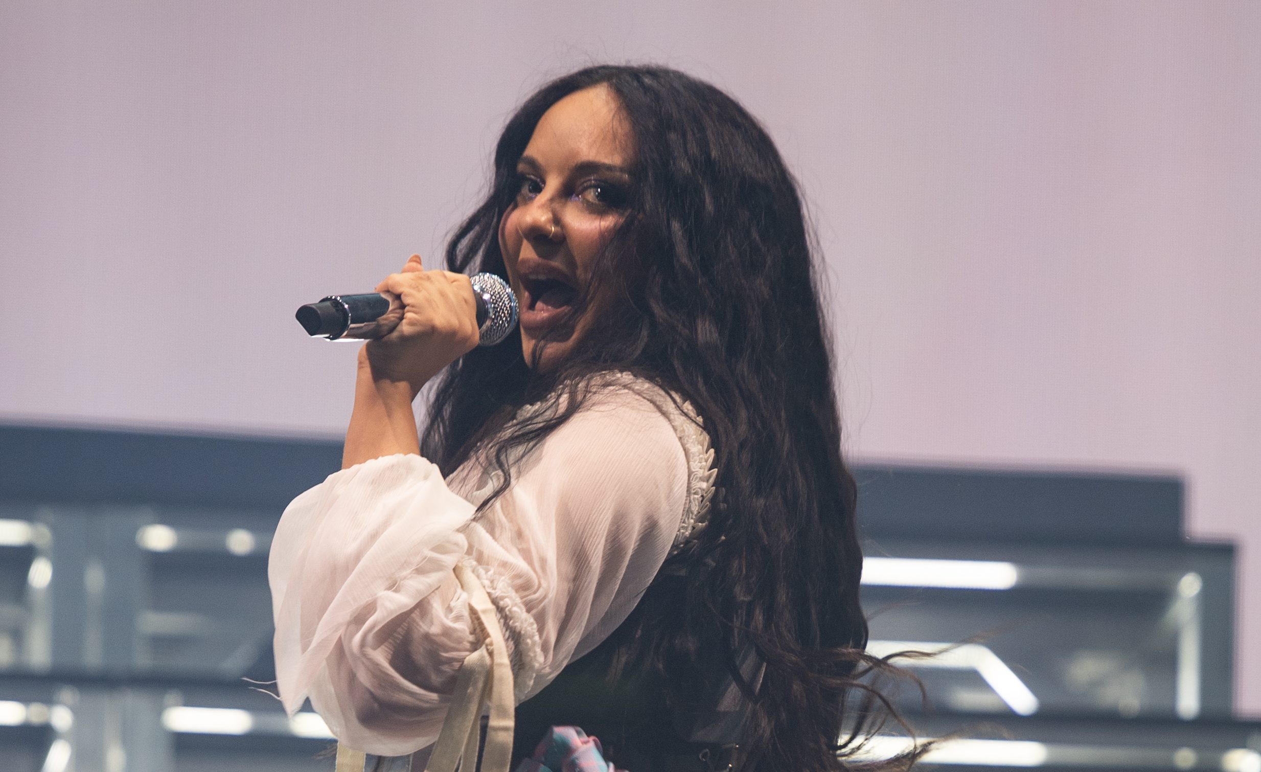 JADE’s debut solo performance outfit proudly featured colours of Trans Pride Flag