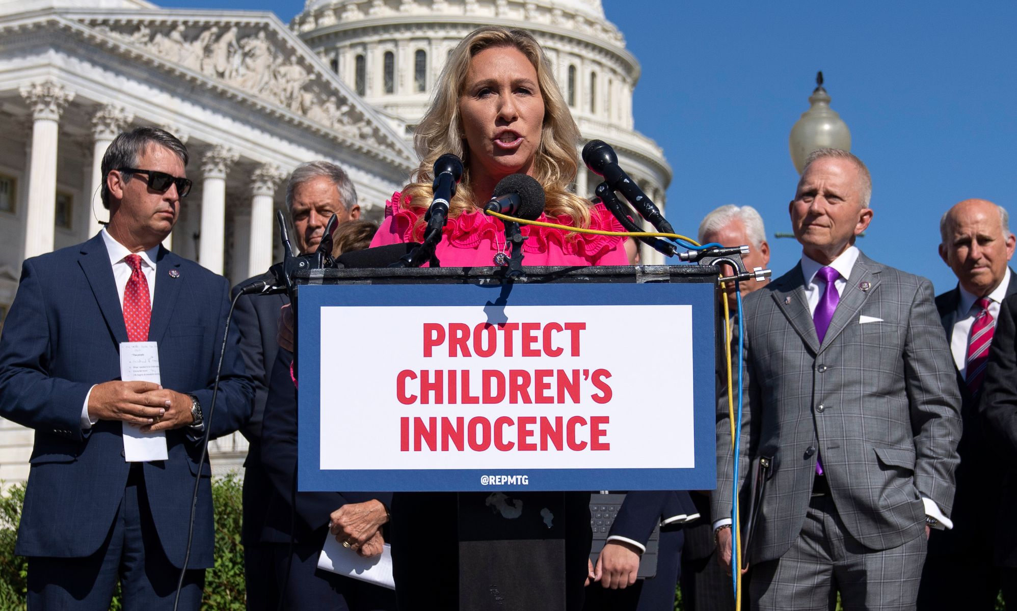 Marjorie Taylor Greene in 2022 trying to pass the &quot;Protect Children