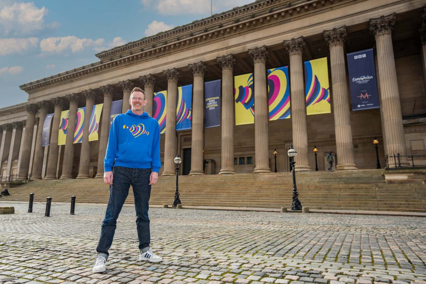 Martin Green standing in front of the Eurovision building.