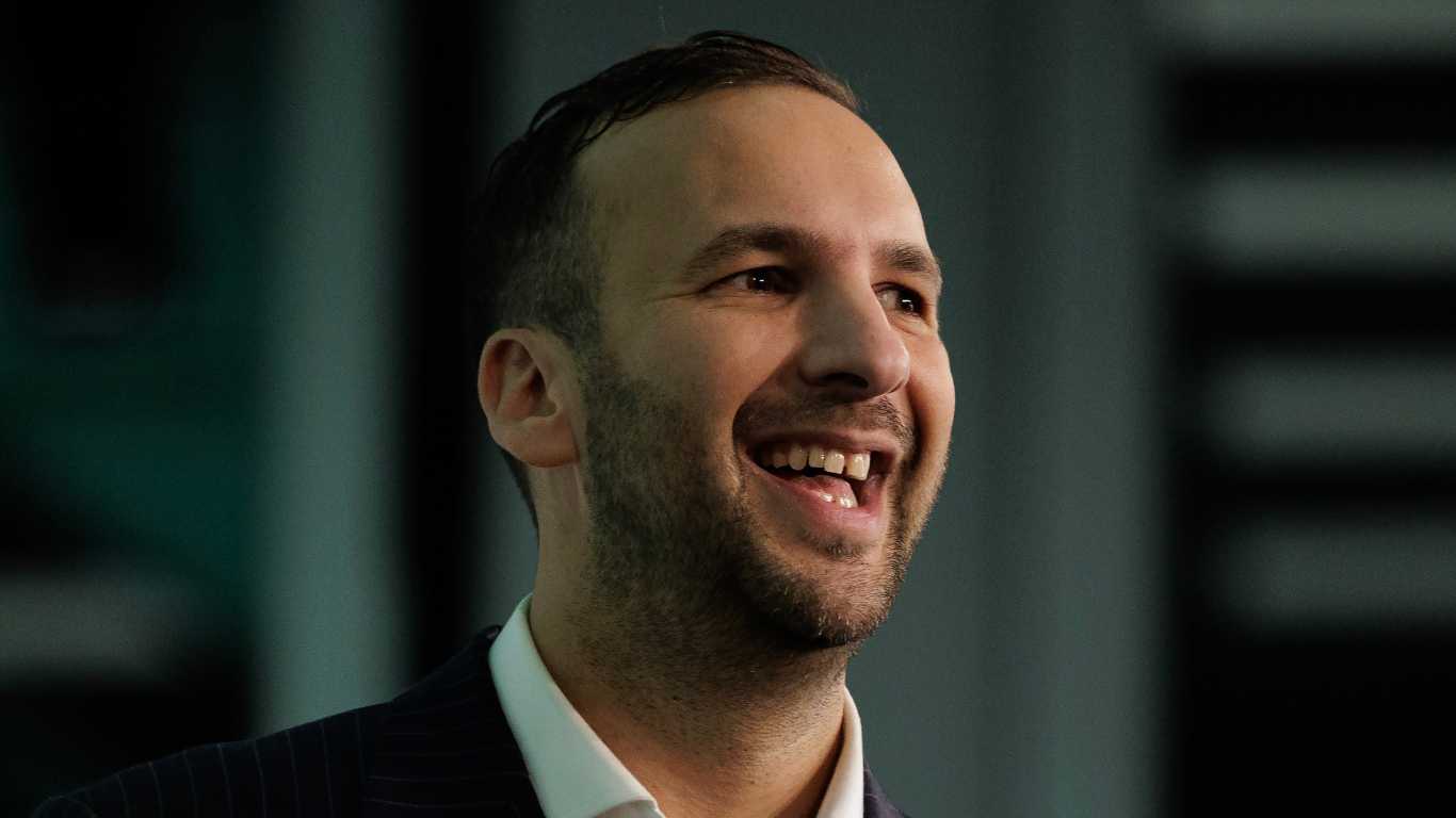 Zack Polanski, leader of the Green Party speaks to delegates at Brighton Centre on October 07, 2023 in Brighton, England.