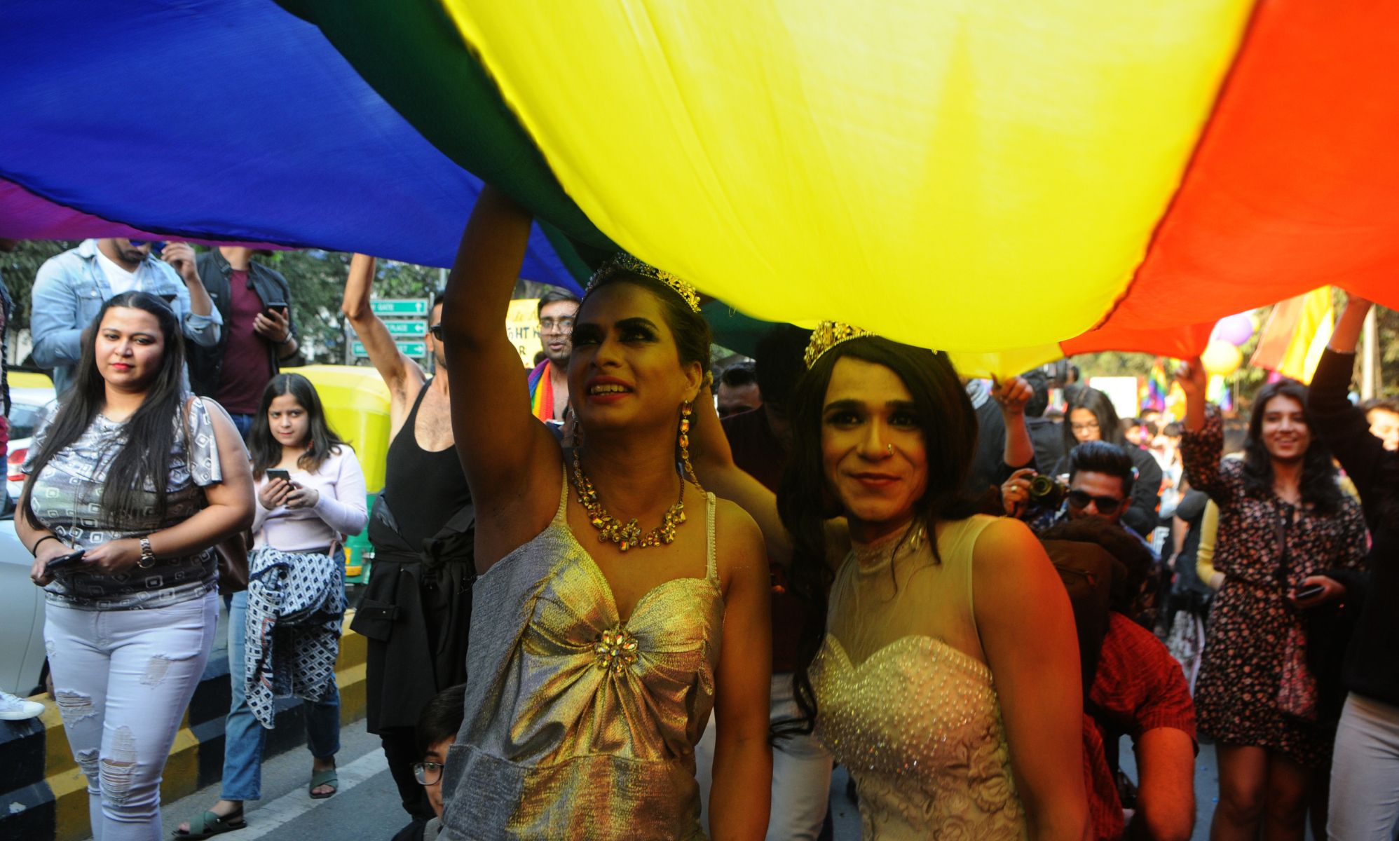 Protestors at a Pride event in India.