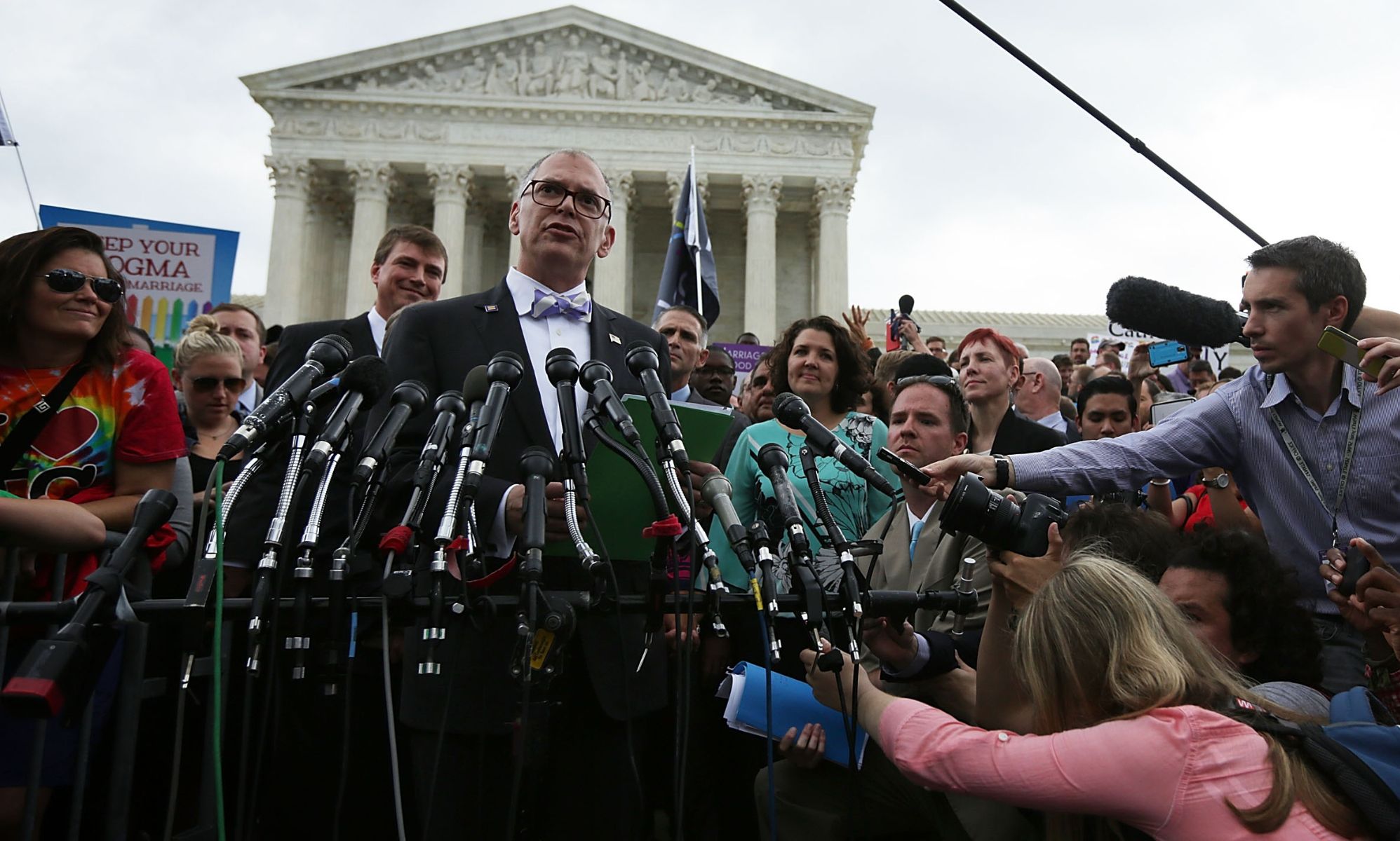 Jim Obergefell following the Obergefell v Hodges ruling in 2015 speaking to members of the press.