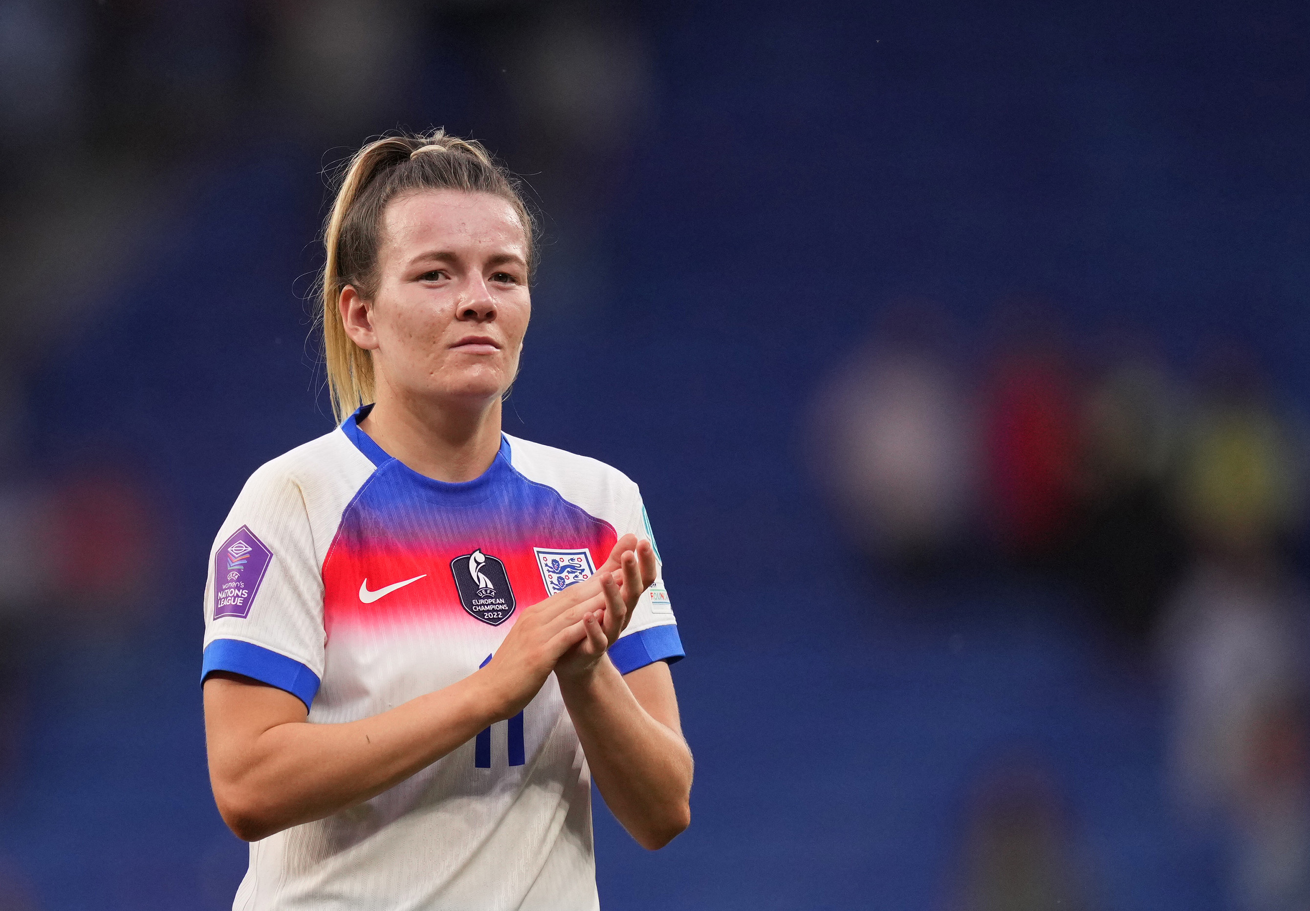 Lauren Hemp on the pitch in the England football kit