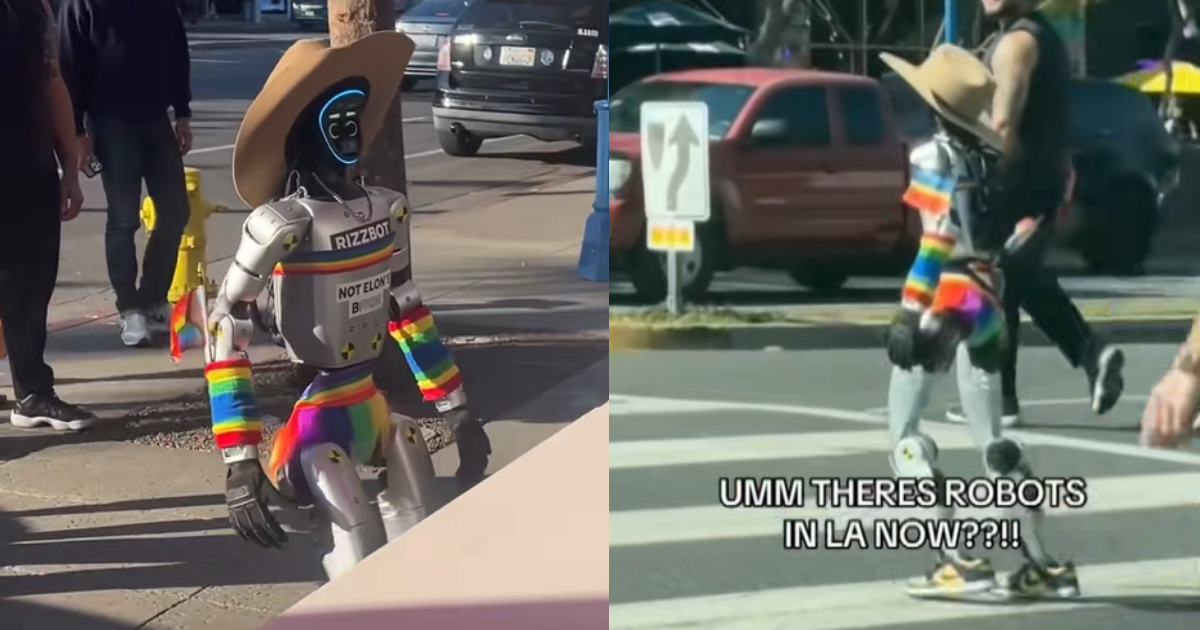 ‘Gay’ robot wearing cowboy hat and Pride gear spotted on the streets of West Hollywood