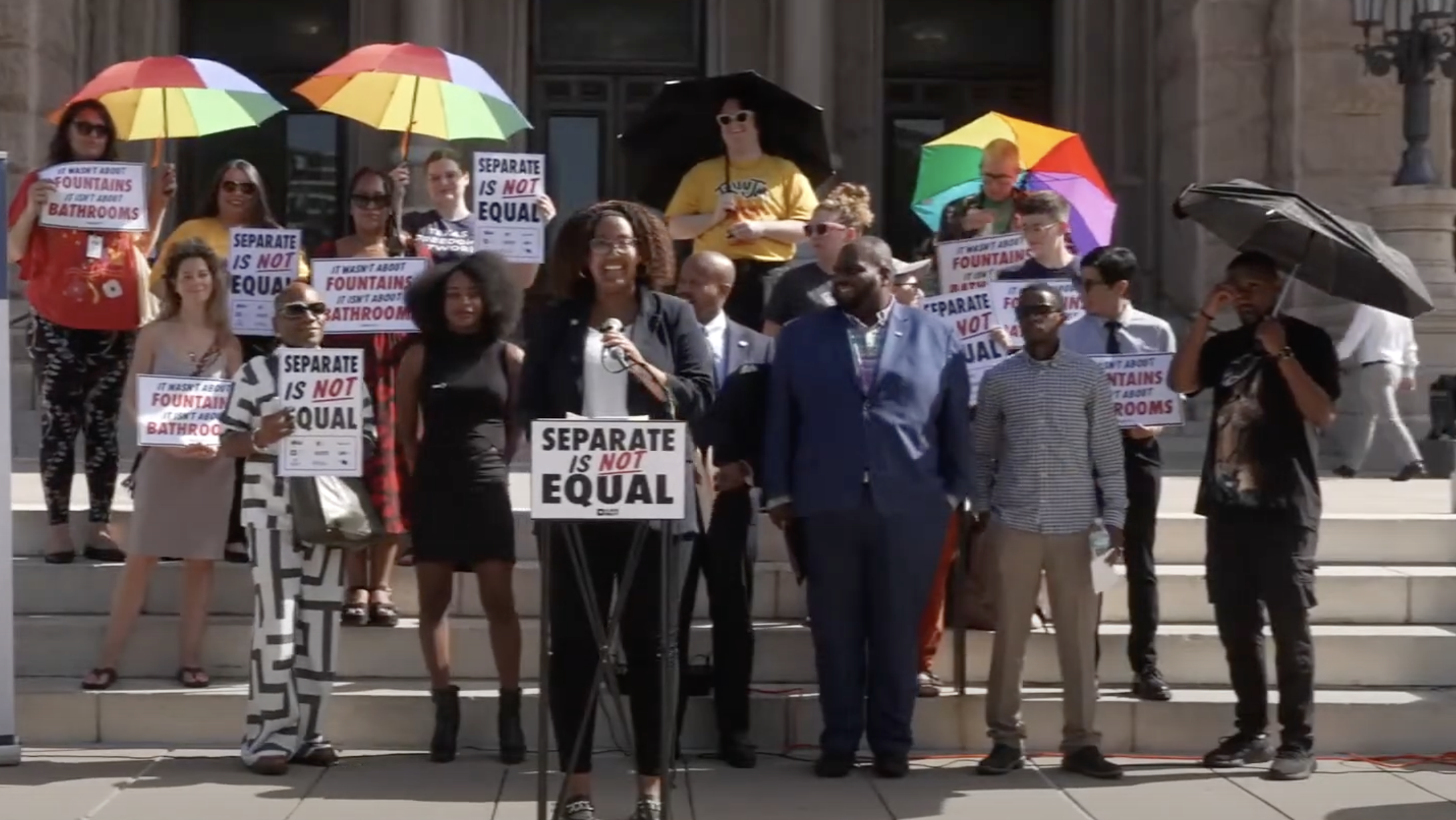 Black activists compare anti-trans bathroom ban to Jim Crow-era segregation laws at Texas Capitol