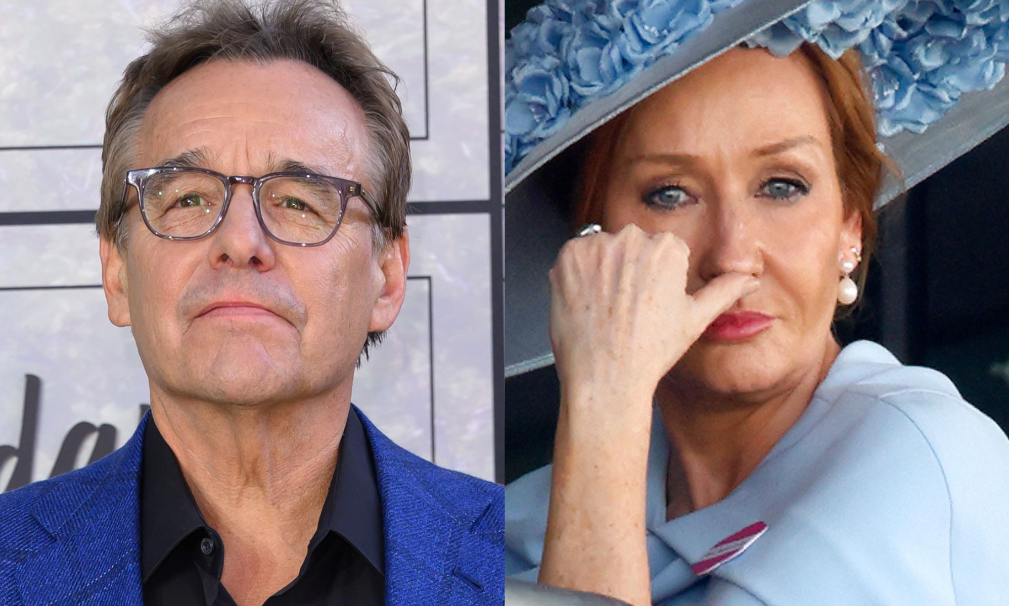 (L-R) a split image of Chris Columbus and JK Rowling.
