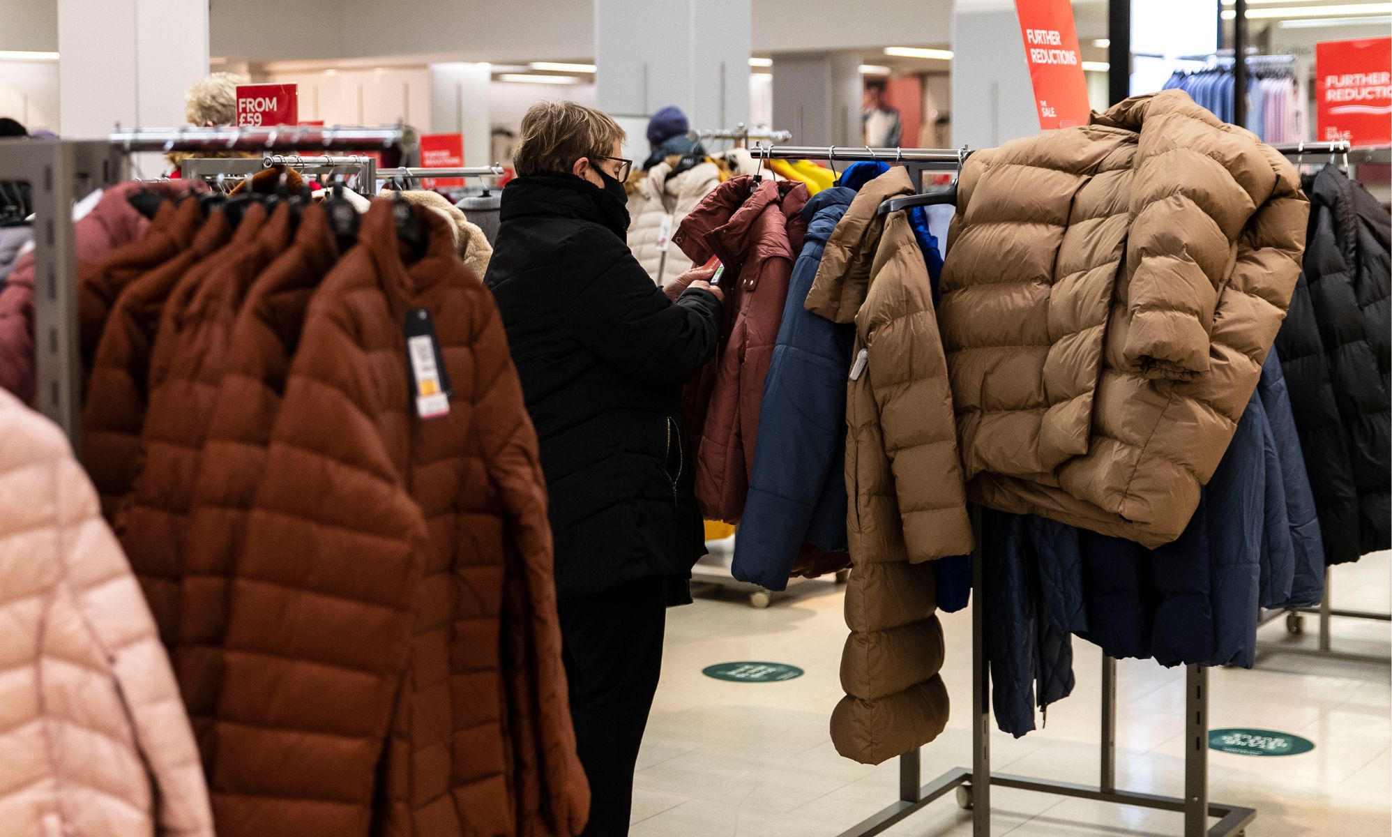 Inside the clothing section of a Marks &amp; Spencer.