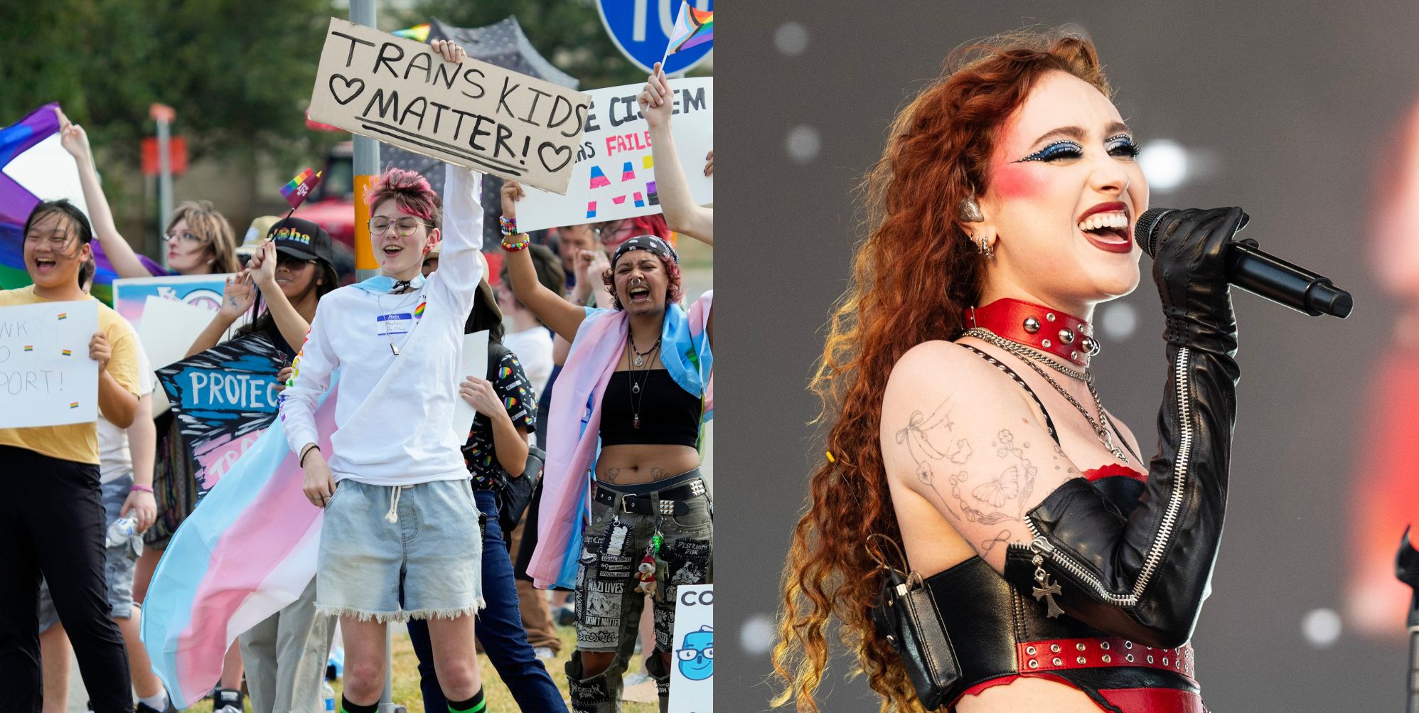 Christian group drowned out by LGBTQ+ protesters playing Chappell Roan on the kazoo