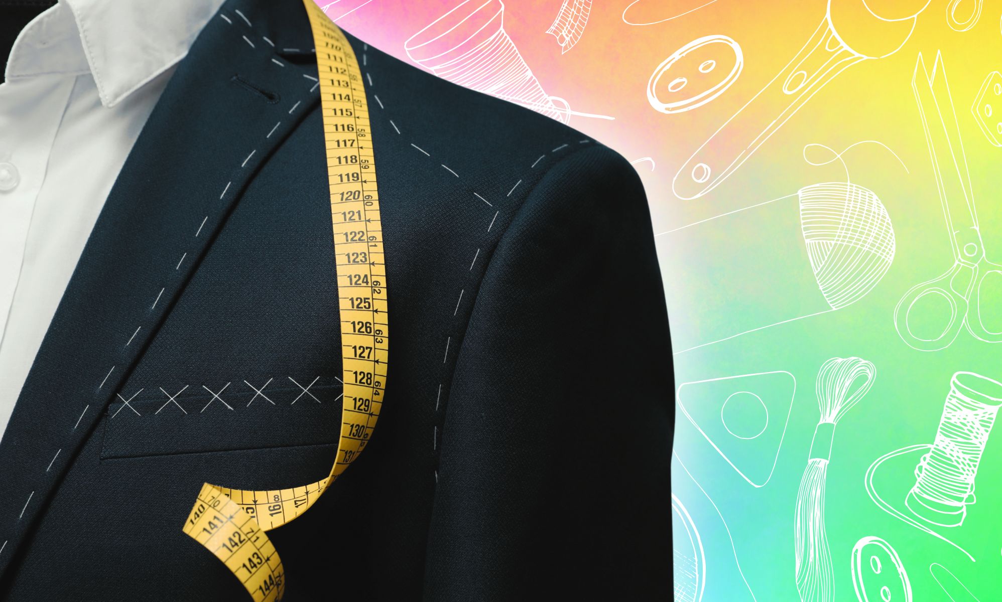An edited image of a suit being tailored.
