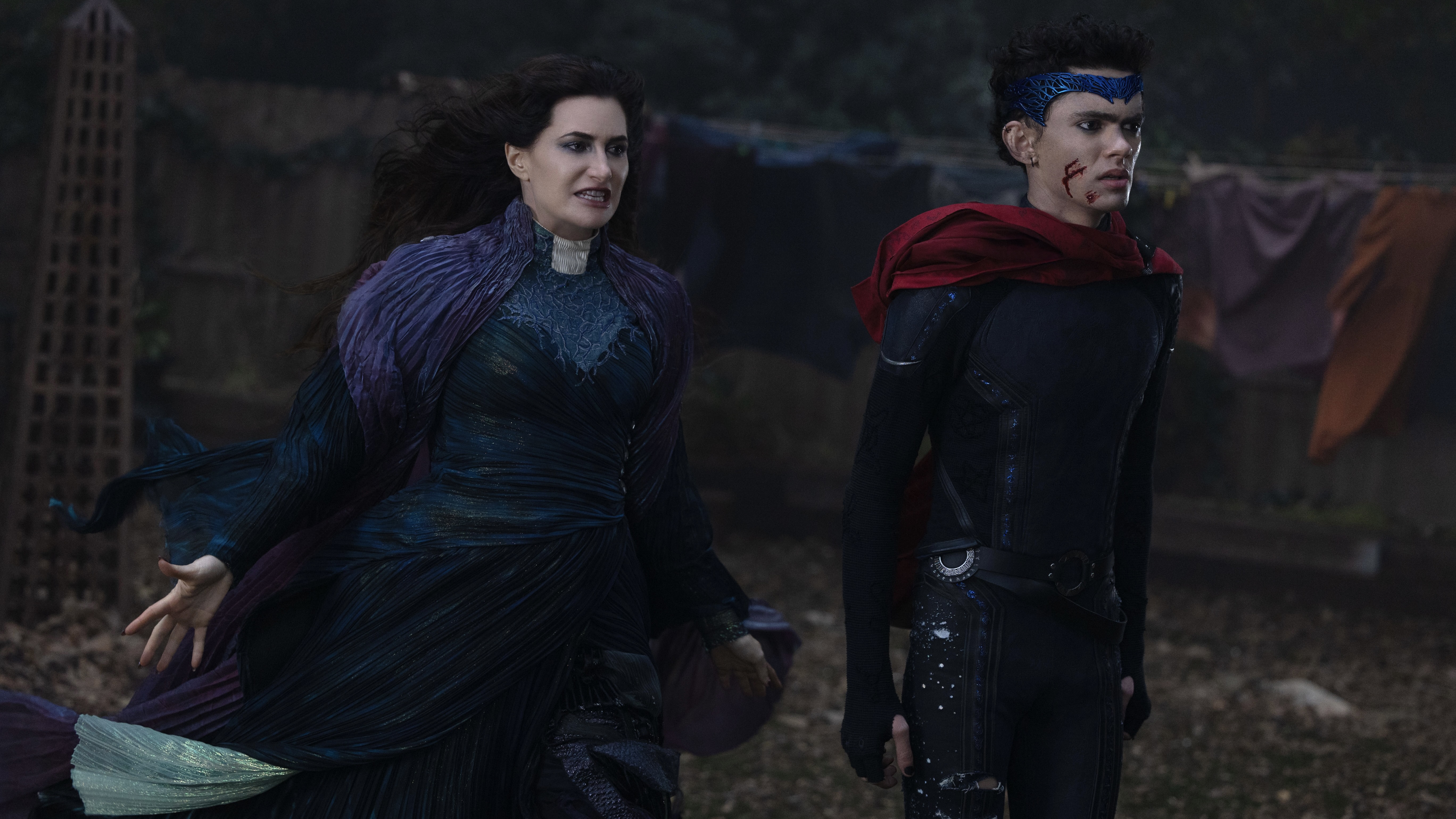 Agatha Harkness (Kathryn Hahn) and Billy Maximoff (Joe Locke) in Agatha All Along.