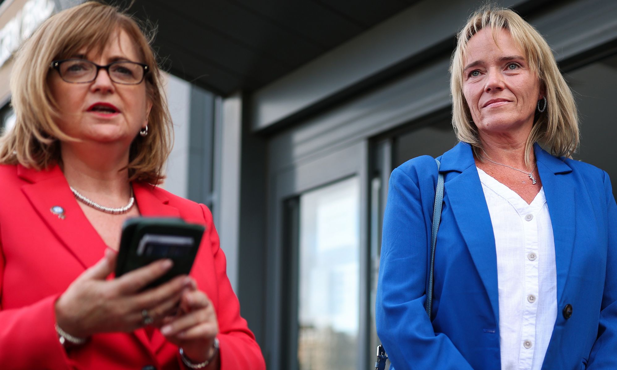 (L-R-) Margaret Gribbon and Sandie Peggie outside of the court following an employment tribunal hearing.