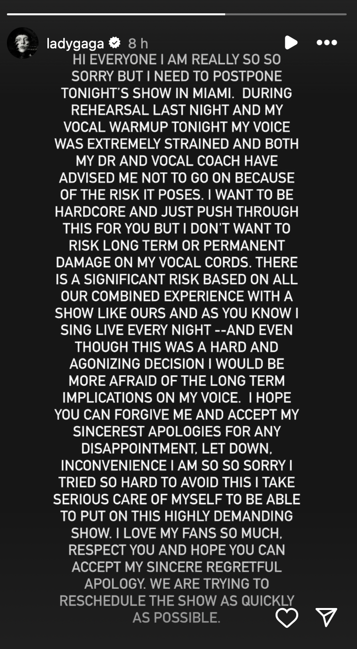Lady Gaga cancelled Miami