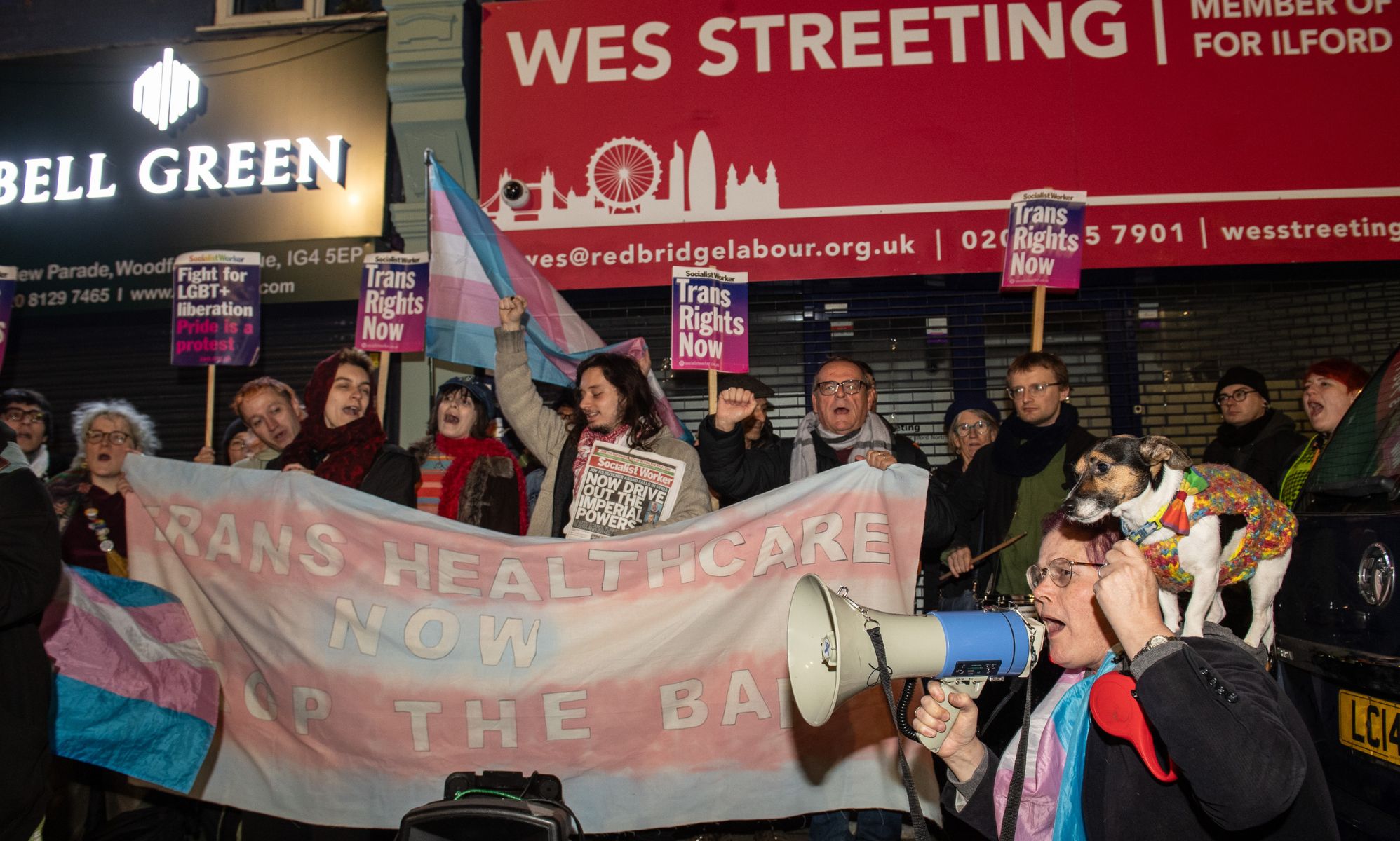 Protestors outside of Wes Streeting
