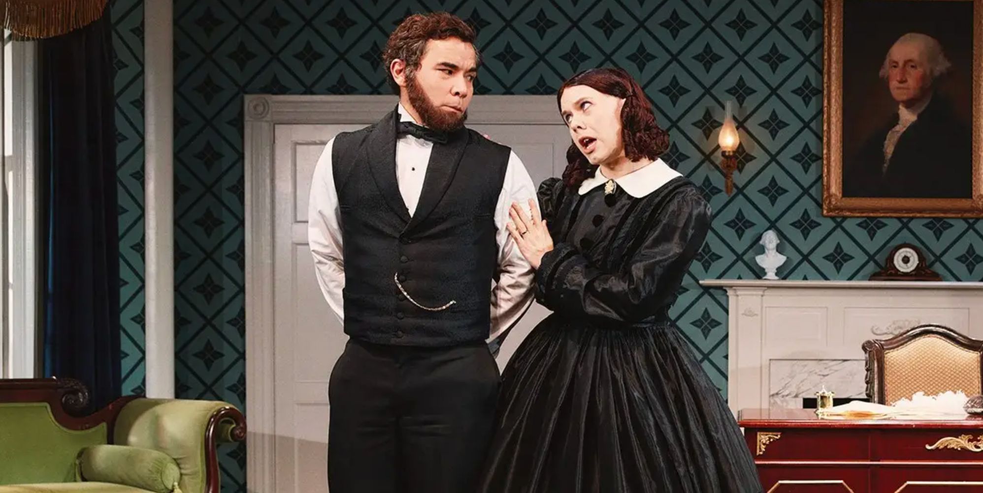 Conrad Ricamora and Cole Escola as Abraham Lincoln and Mary Todd Lincoln in Oh, Mary!