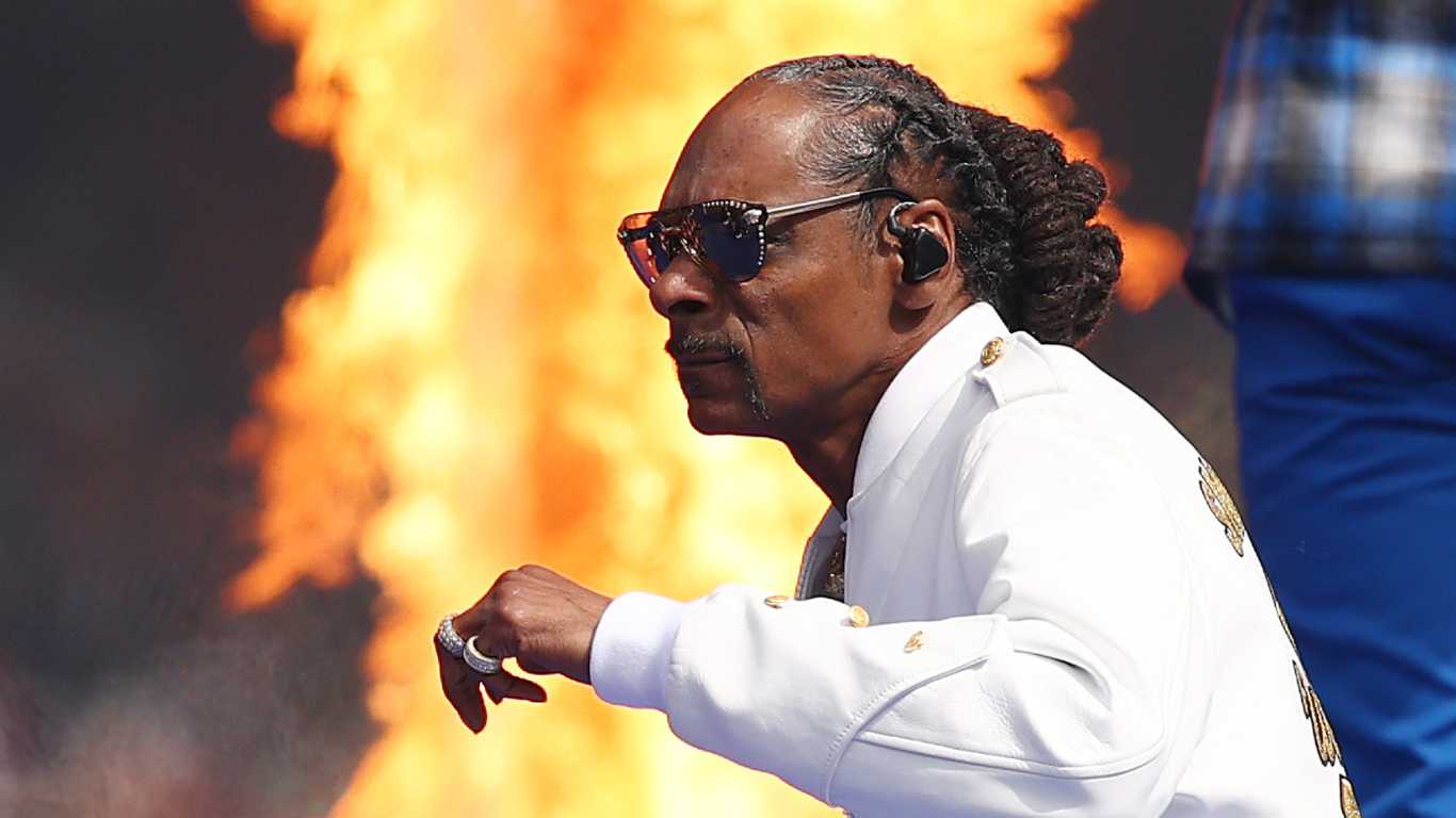 Snoop Dogg performs during the AFL Grand Final match between Geelong Cats and Brisbane Lions at Melbourne Cricket Ground on September 27, 2025 in Melbourne, Australia.
