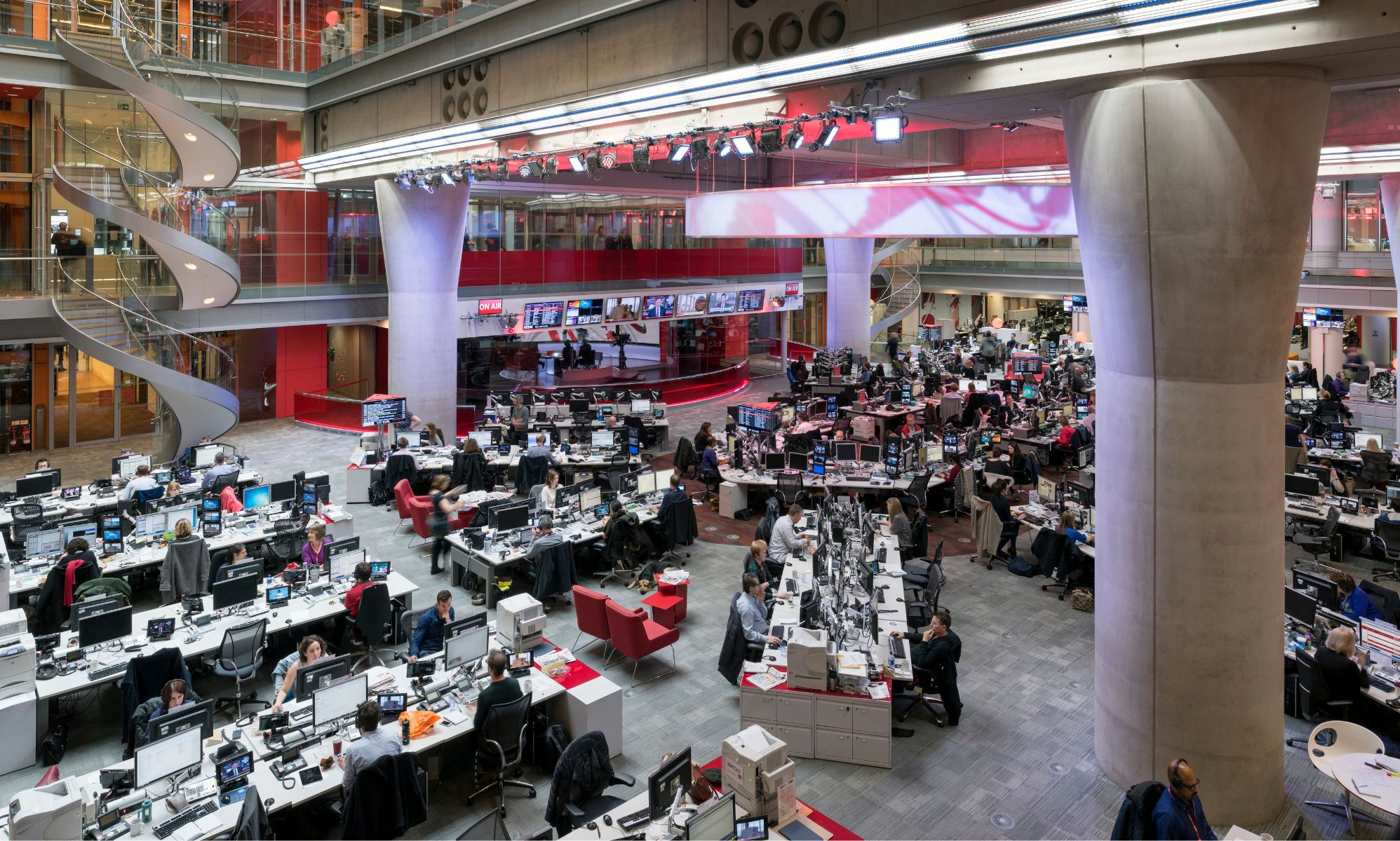 The BBC main newsroom.