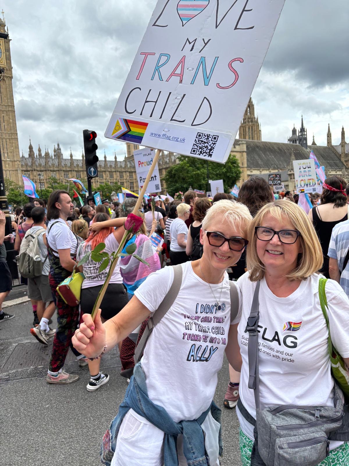 Jacqui with another mum at the Trans Pride March this year.
