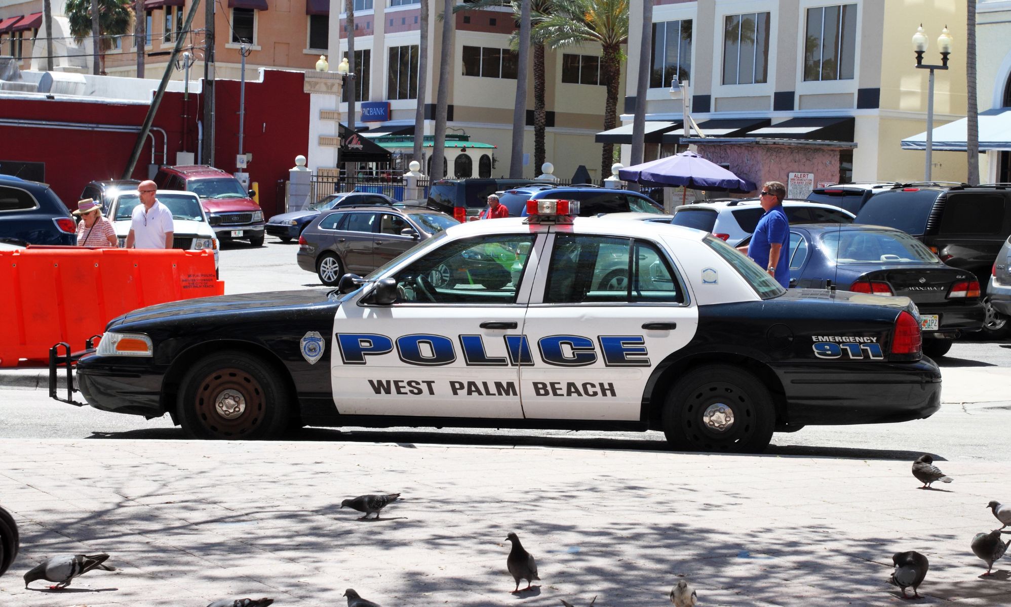 A West Palm Beach police car parked in a Florida street.