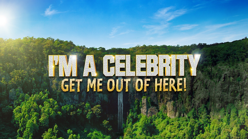 I’m a Celebrity… Get Me Out of Here! 2025 logo - the text with glittering gems over a waterfall in a jungle