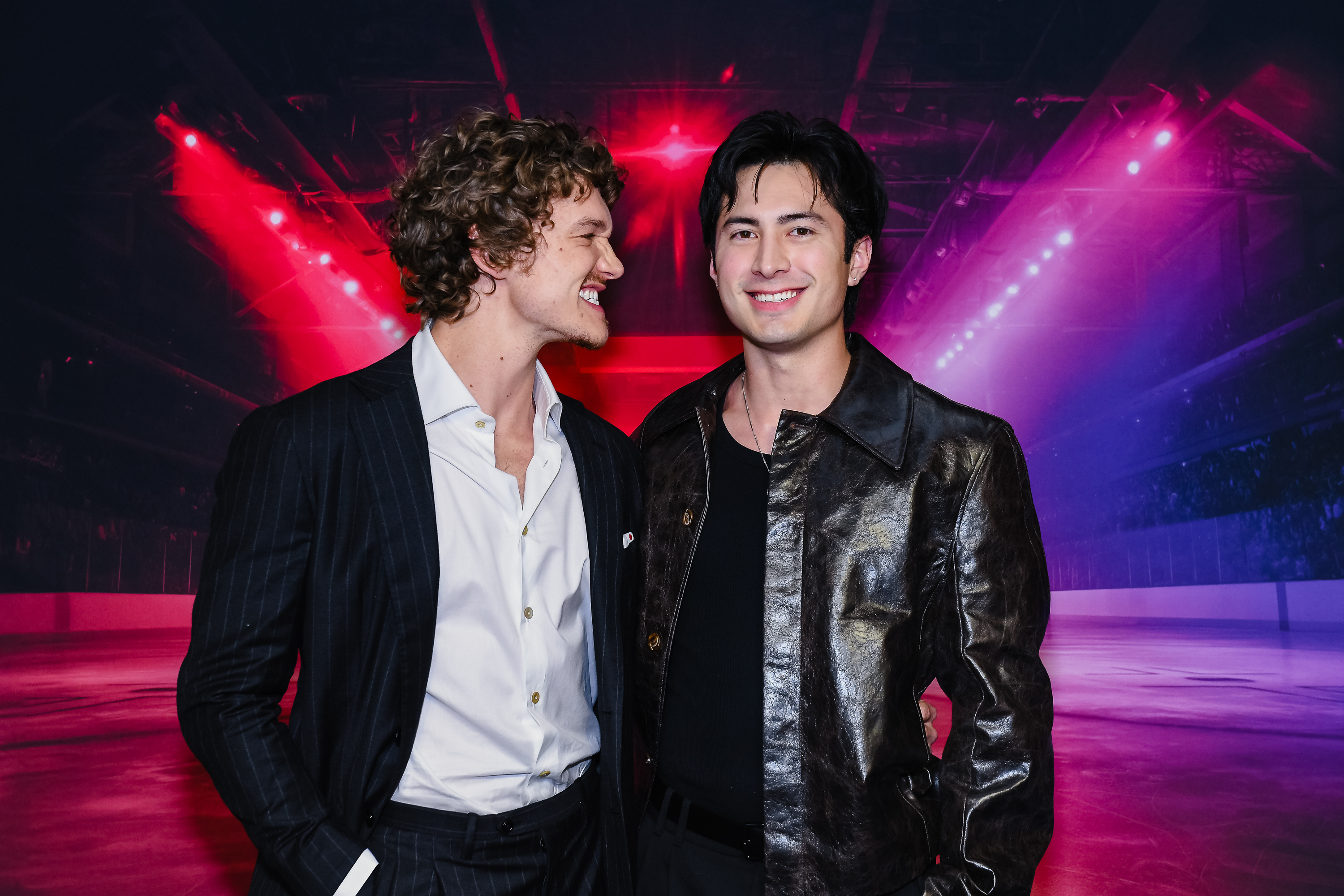 Connor Storrie and Hudson Williams attend the premiere of Heated Rivalry