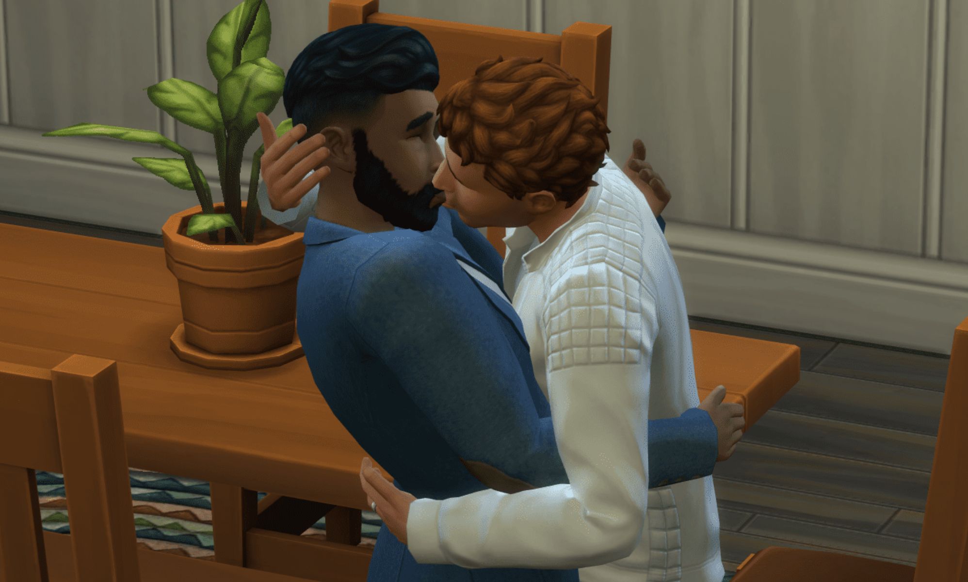 Two virtual humans kissing.